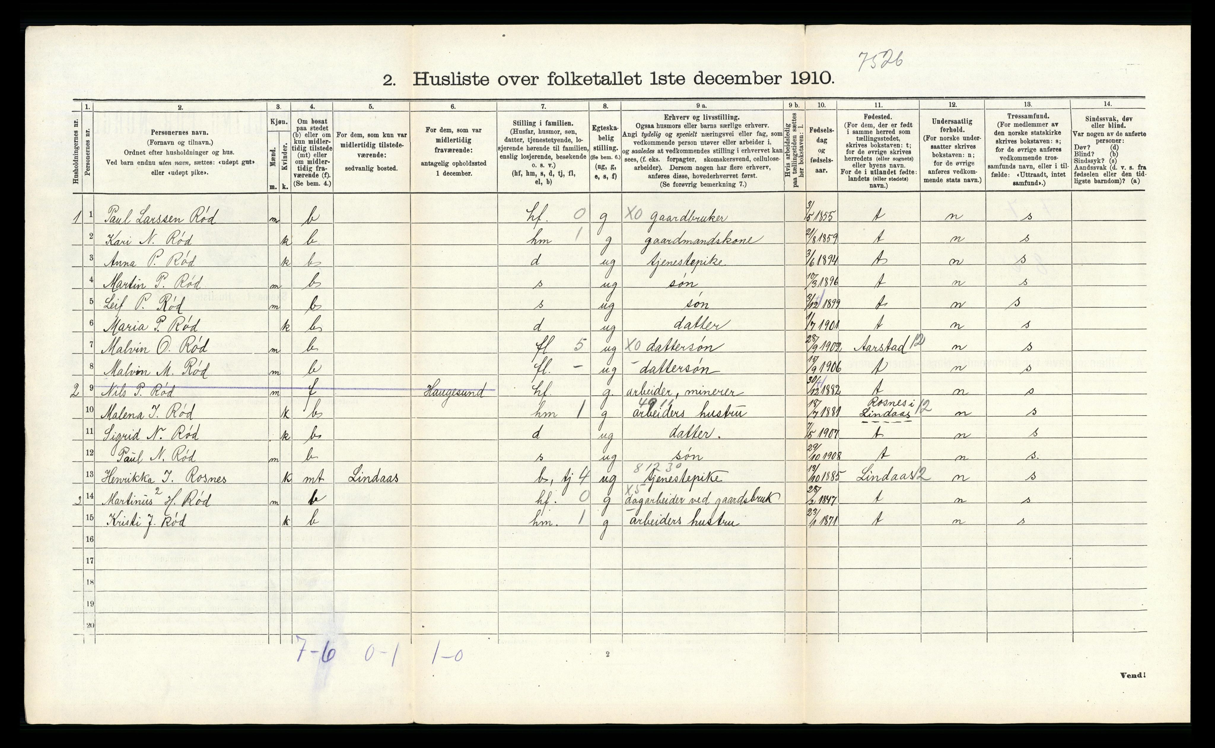 RA, 1910 census for Fana, 1910, p. 584