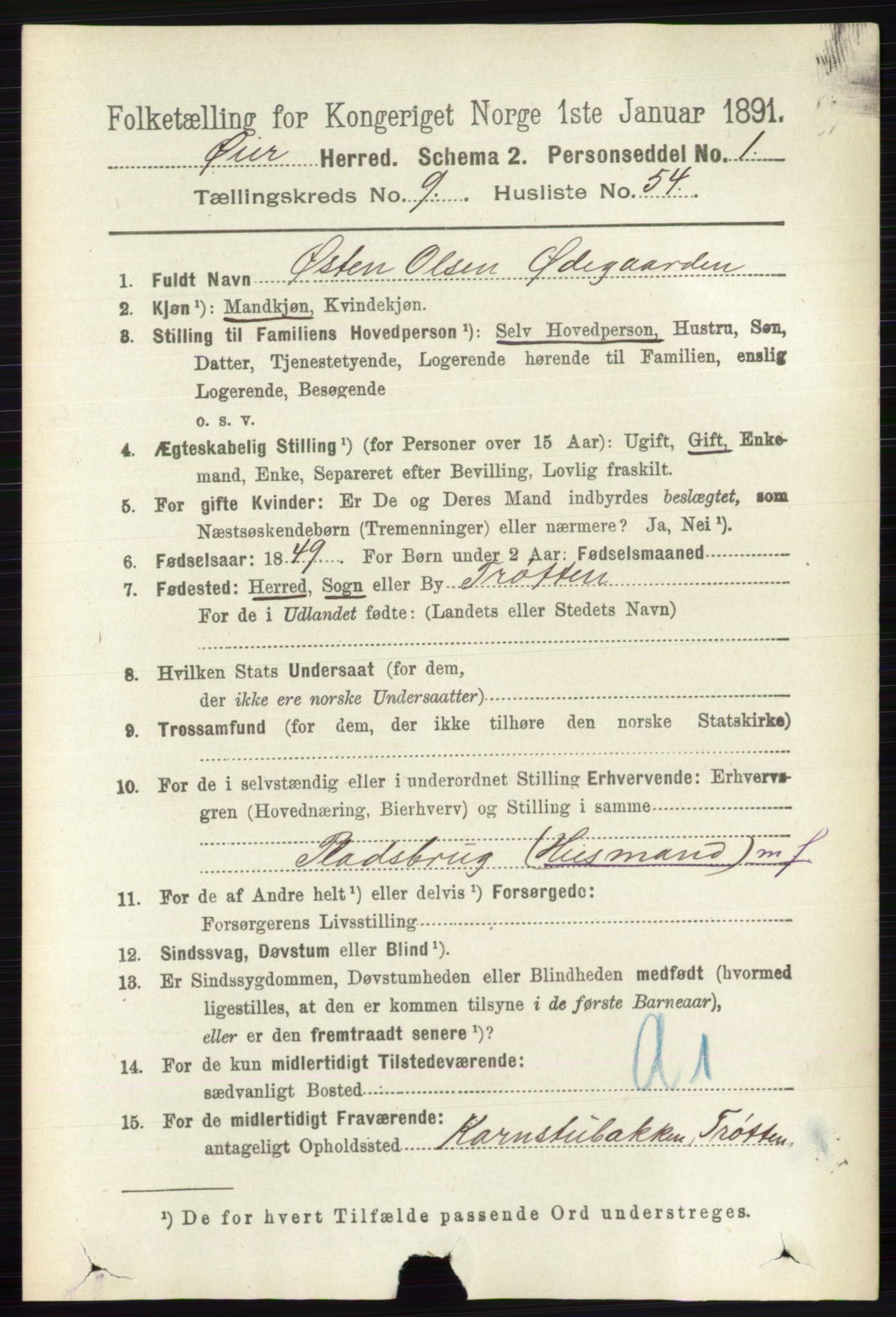 RA, 1891 census for 0521 Øyer, 1891, p. 3420