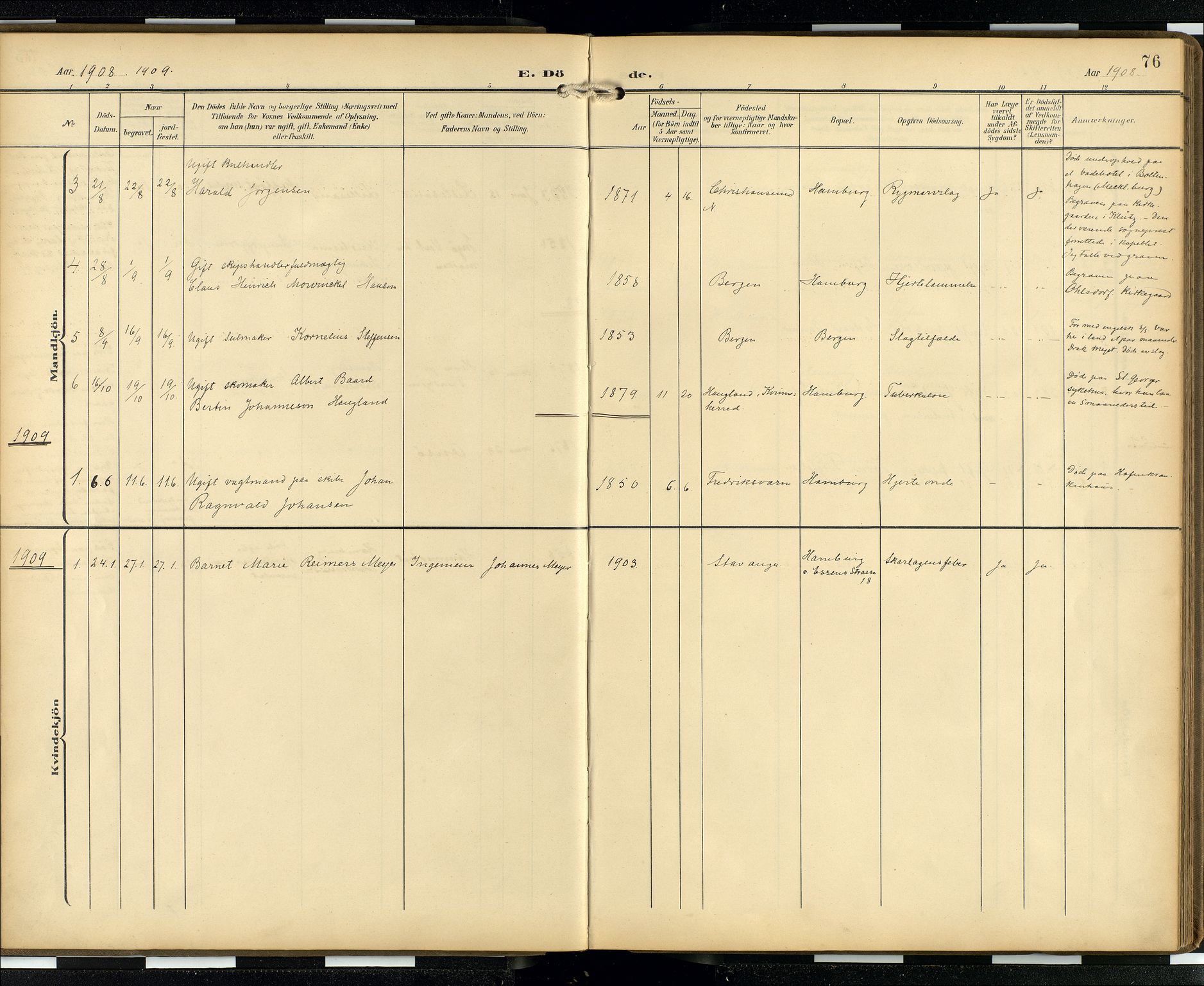 Den norske sjømannsmisjon i utlandet/Hamburg, AV/SAB-SAB/PA-0107/H/Ha/L0001: Parish register (official) no. A 1, 1907-1951, p. 75b-76a