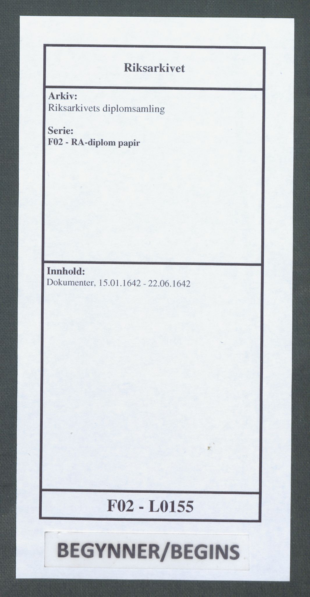 Riksarkivets diplomsamling, AV/RA-EA-5965/F02/L0155: Dokumenter, 1642, p. 1