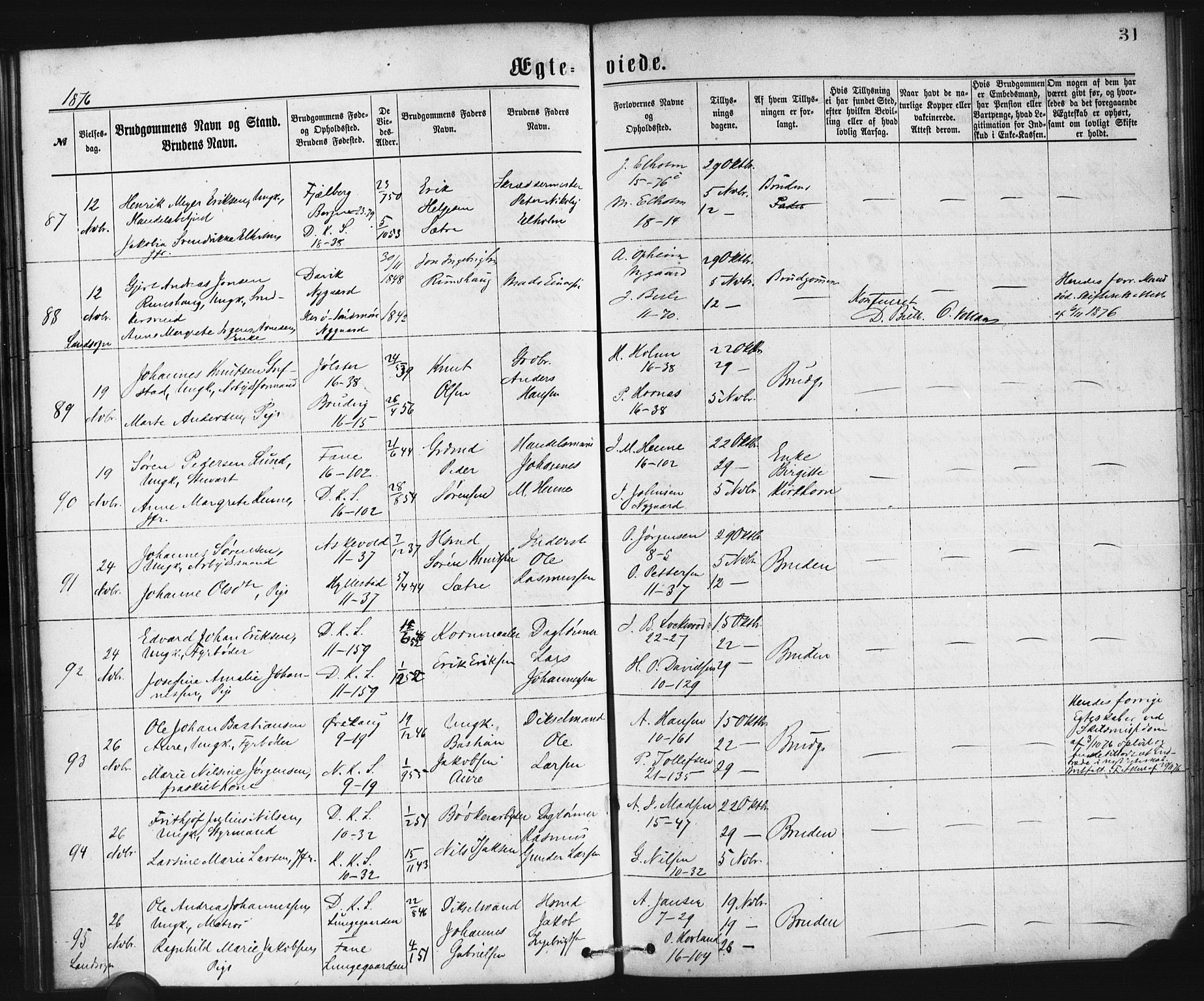 Domkirken sokneprestembete, SAB/A-74801/H/Haa/L0036: Parish register (official) no. D 3, 1875-1880, p. 31