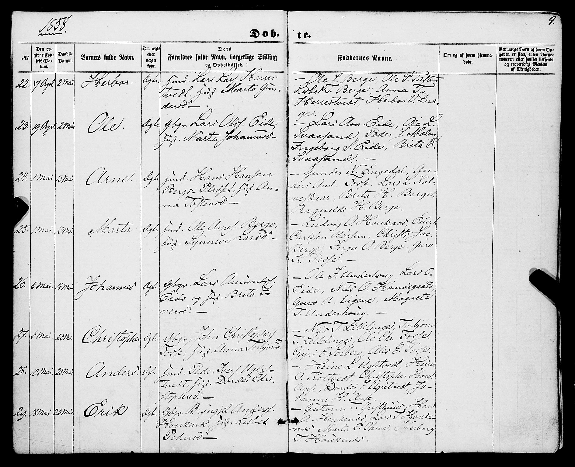 Strandebarm sokneprestembete, AV/SAB-A-78401/H/Haa: Parish register (official) no. A 8, 1858-1872, p. 9