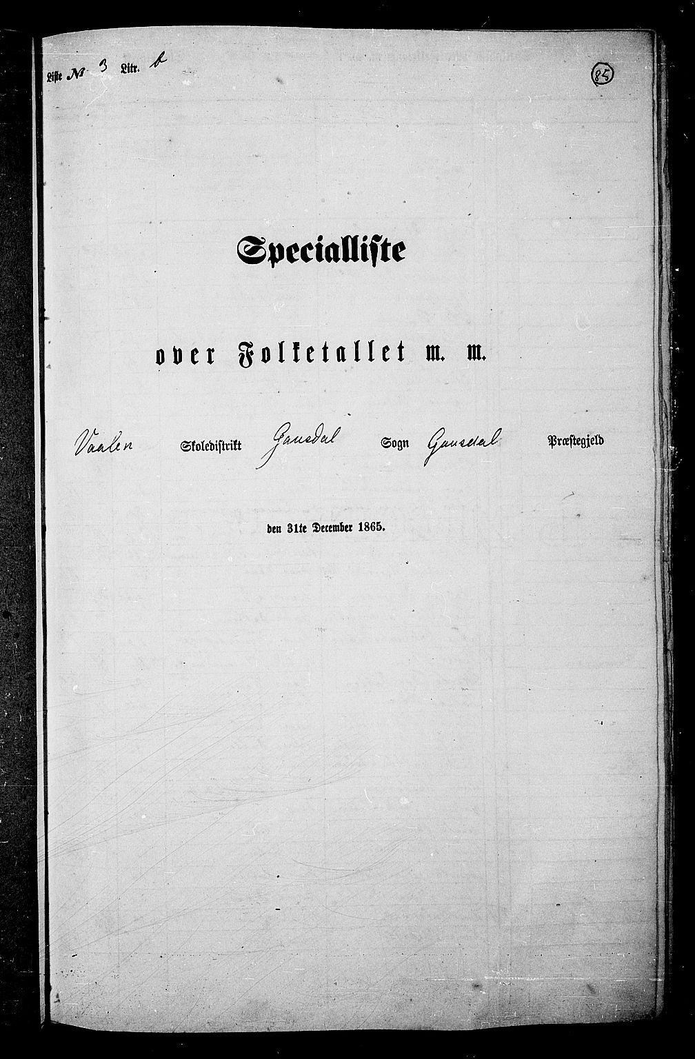 RA, 1865 census for Gausdal, 1865, p. 74