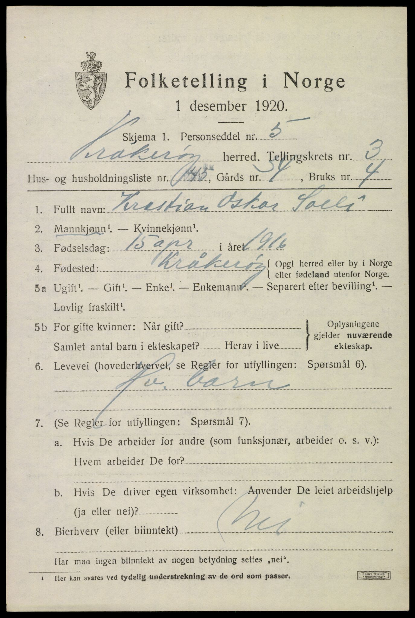 SAO, 1920 census for Kråkerøy, 1920, p. 4874