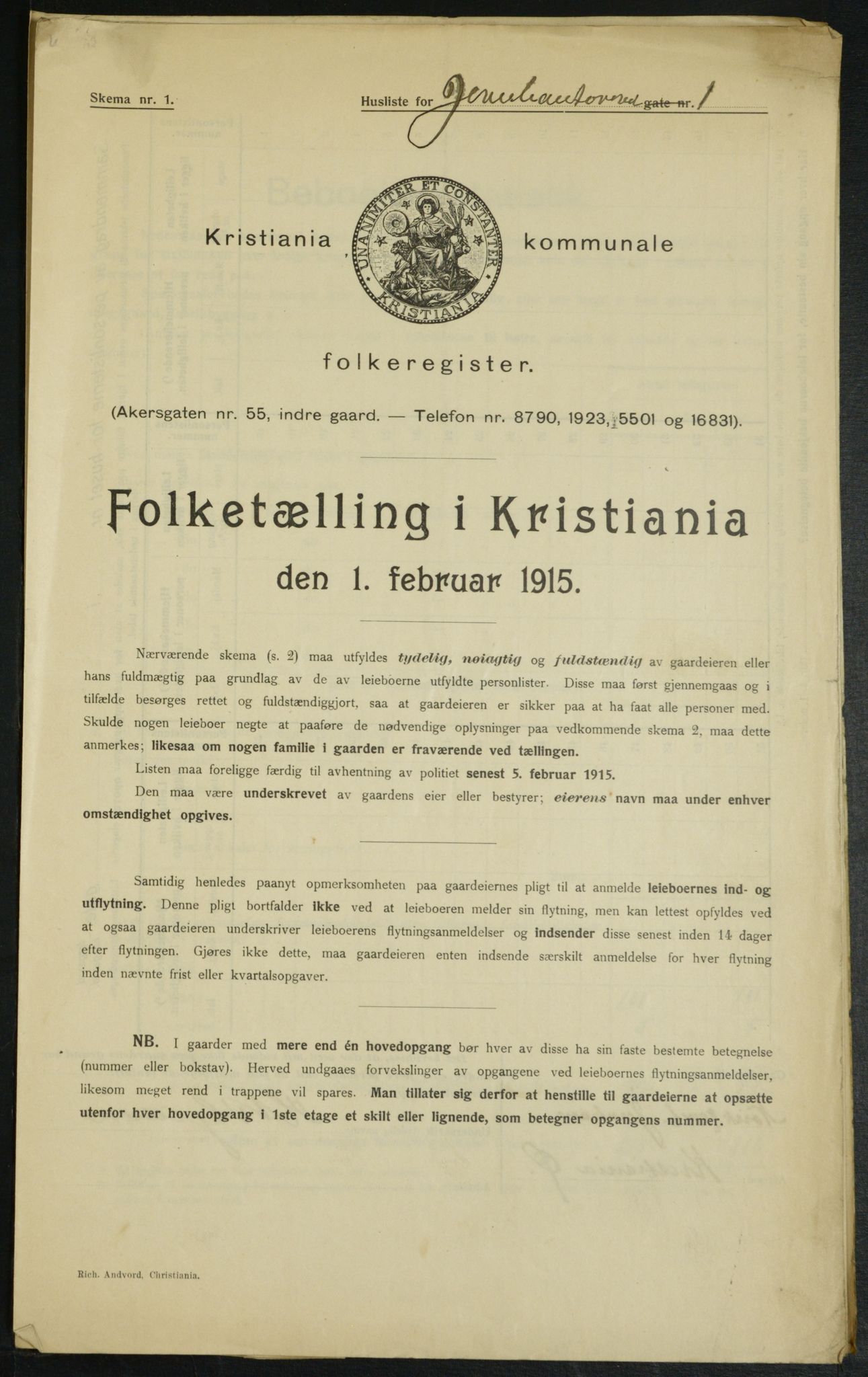 OBA, Municipal Census 1915 for Kristiania, 1915, p. 46459