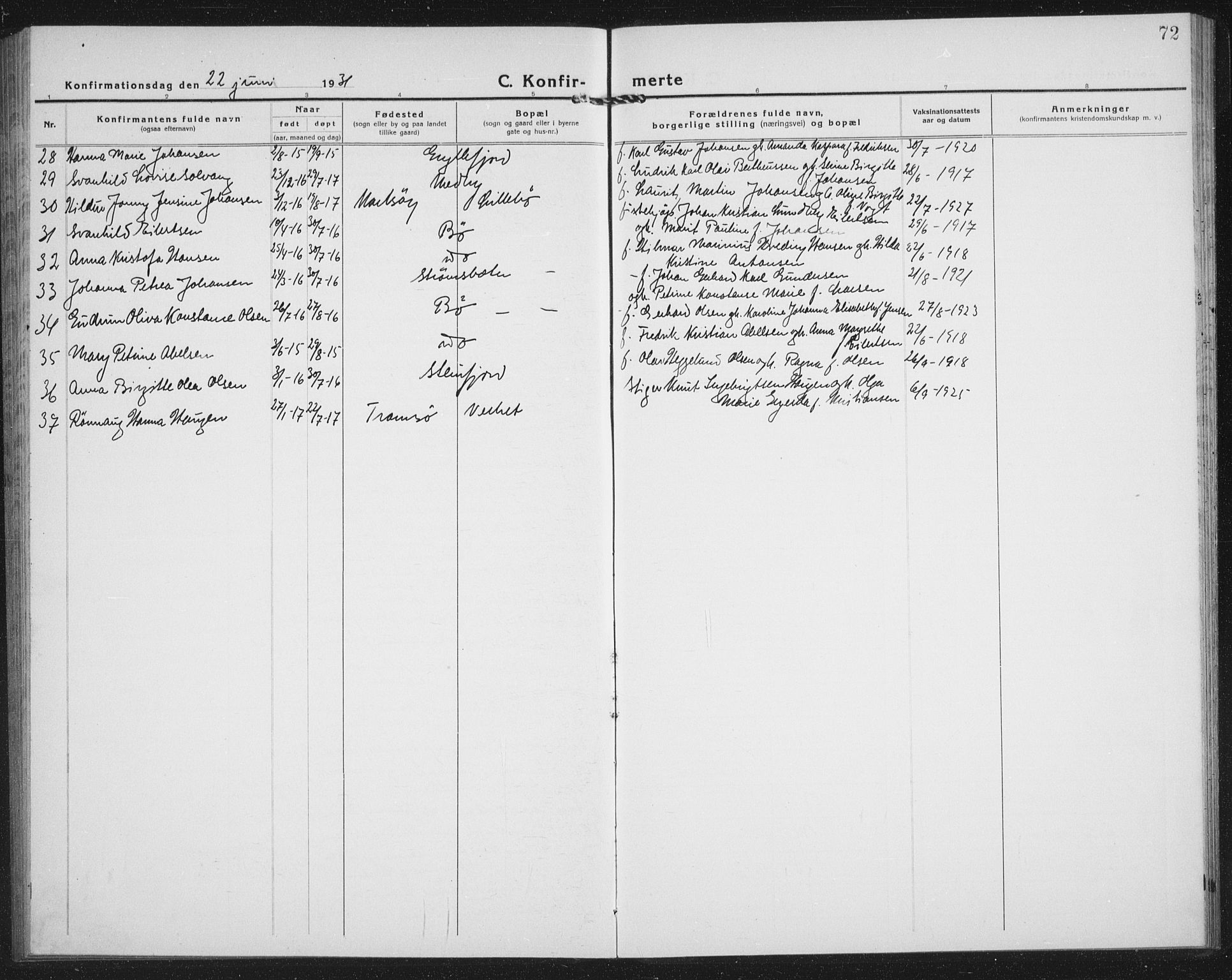 Berg sokneprestkontor, SATØ/S-1318/G/Ga/Gab/L0007klokker: Parish register (copy) no. 7, 1922-1936, p. 72