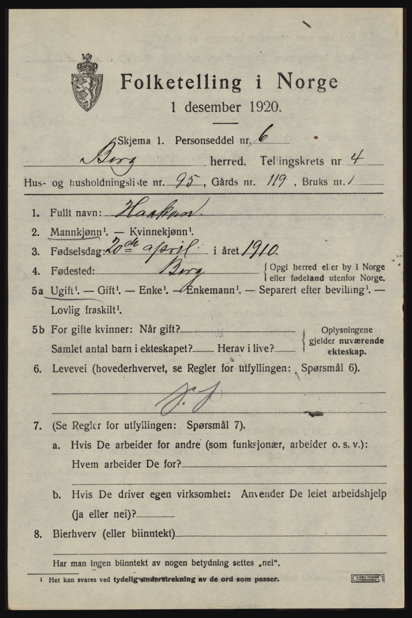 SAO, 1920 census for Berg, 1920, p. 9229