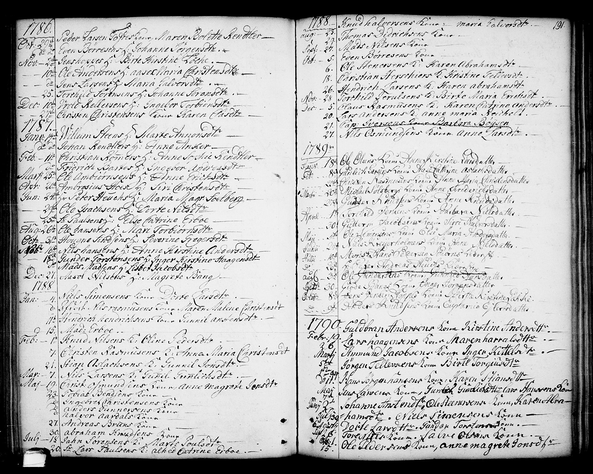 Kragerø kirkebøker, SAKO/A-278/F/Fa/L0002: Parish register (official) no. 2, 1767-1802, p. 191