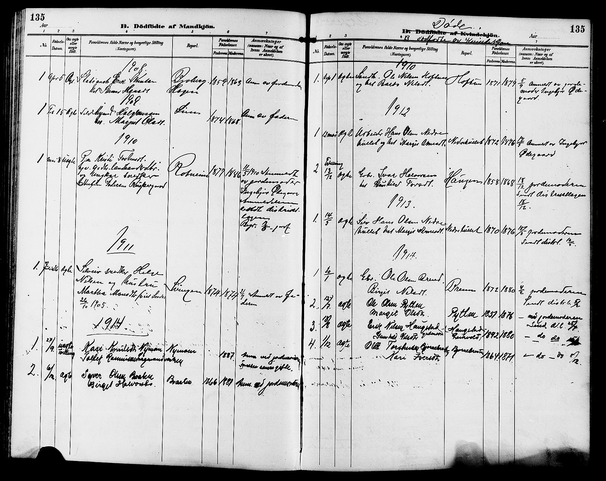 Gol kirkebøker, AV/SAKO-A-226/G/Ga/L0003: Parish register (copy) no. I 3, 1887-1914, p. 135