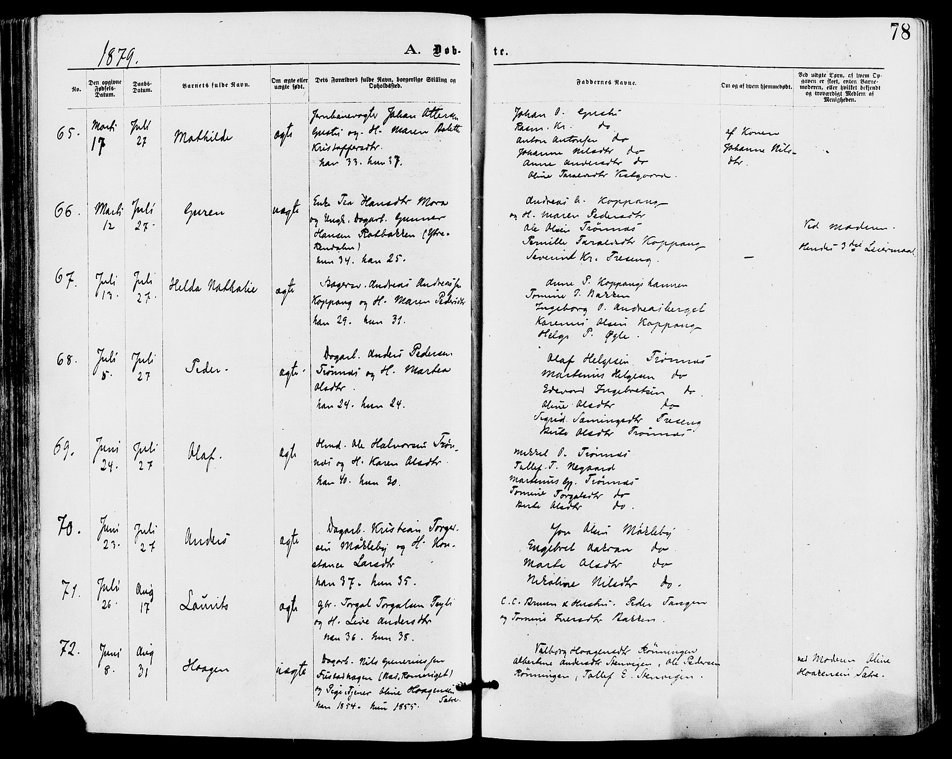 Stor-Elvdal prestekontor, AV/SAH-PREST-052/H/Ha/Haa/L0001: Parish register (official) no. 1, 1871-1882, p. 78