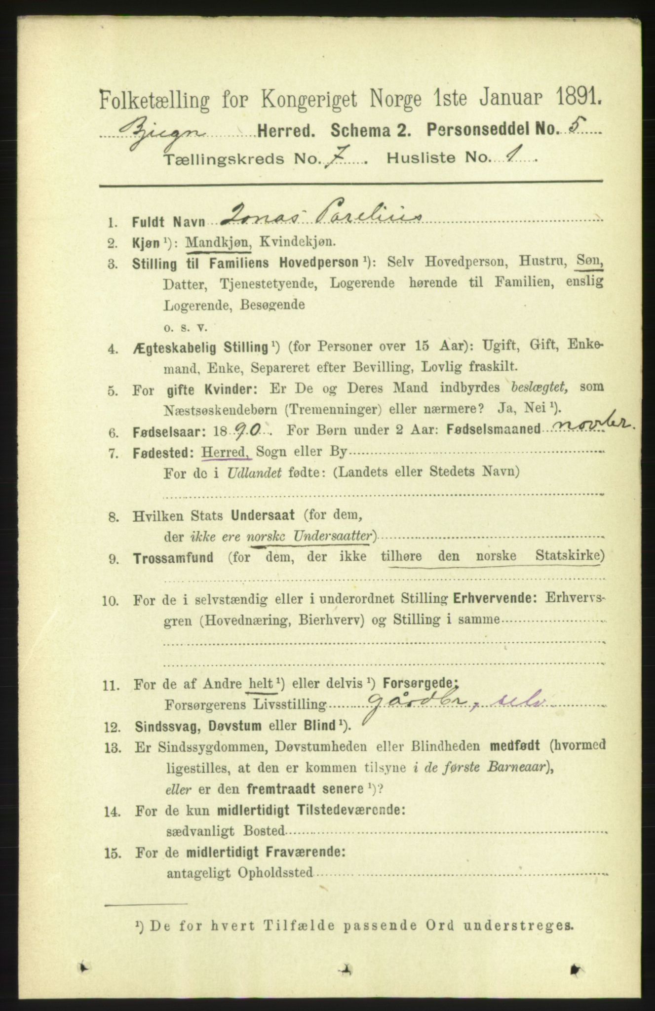 RA, 1891 census for 1627 Bjugn, 1891, p. 1842