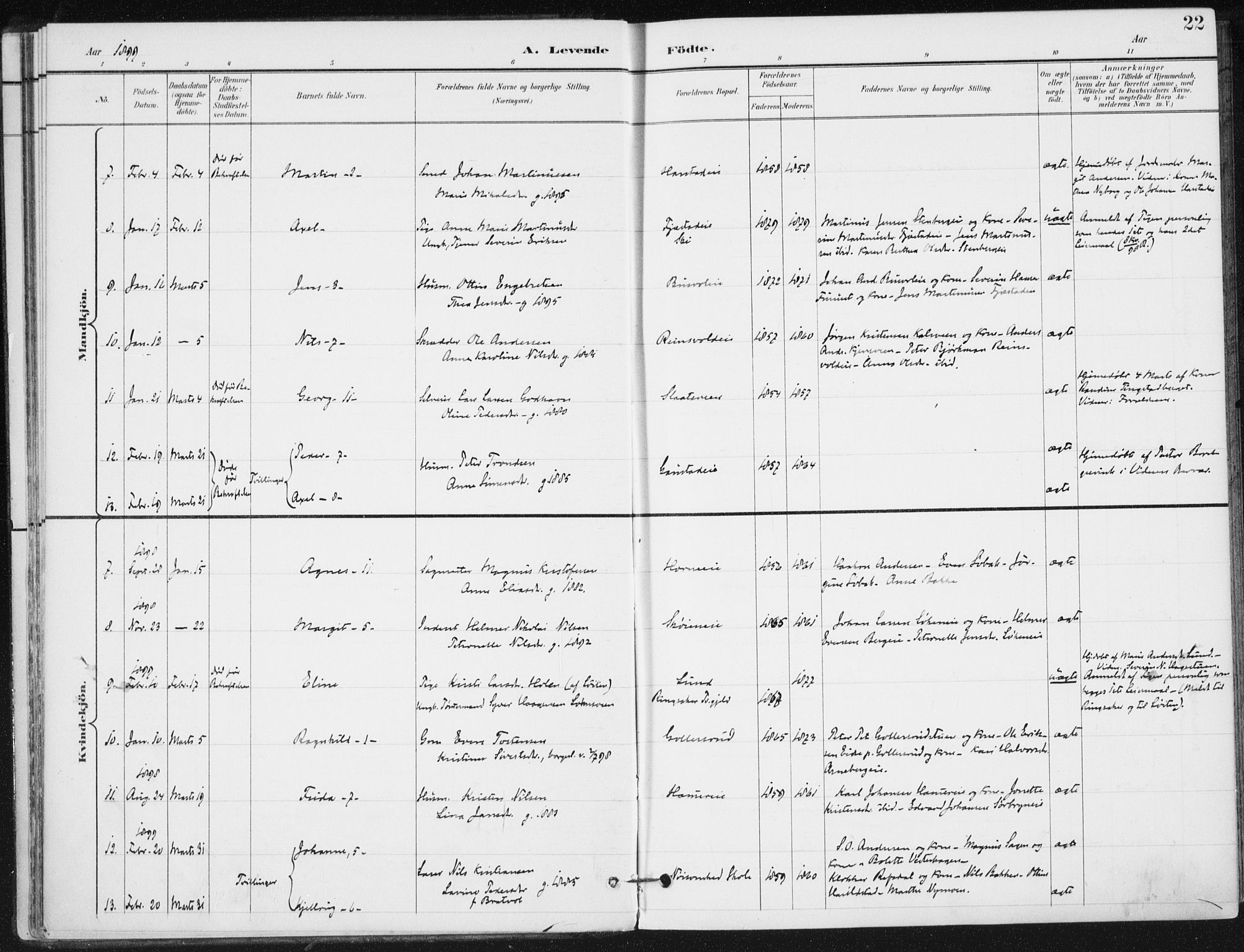 Romedal prestekontor, AV/SAH-PREST-004/K/L0011: Parish register (official) no. 11, 1896-1912, p. 22