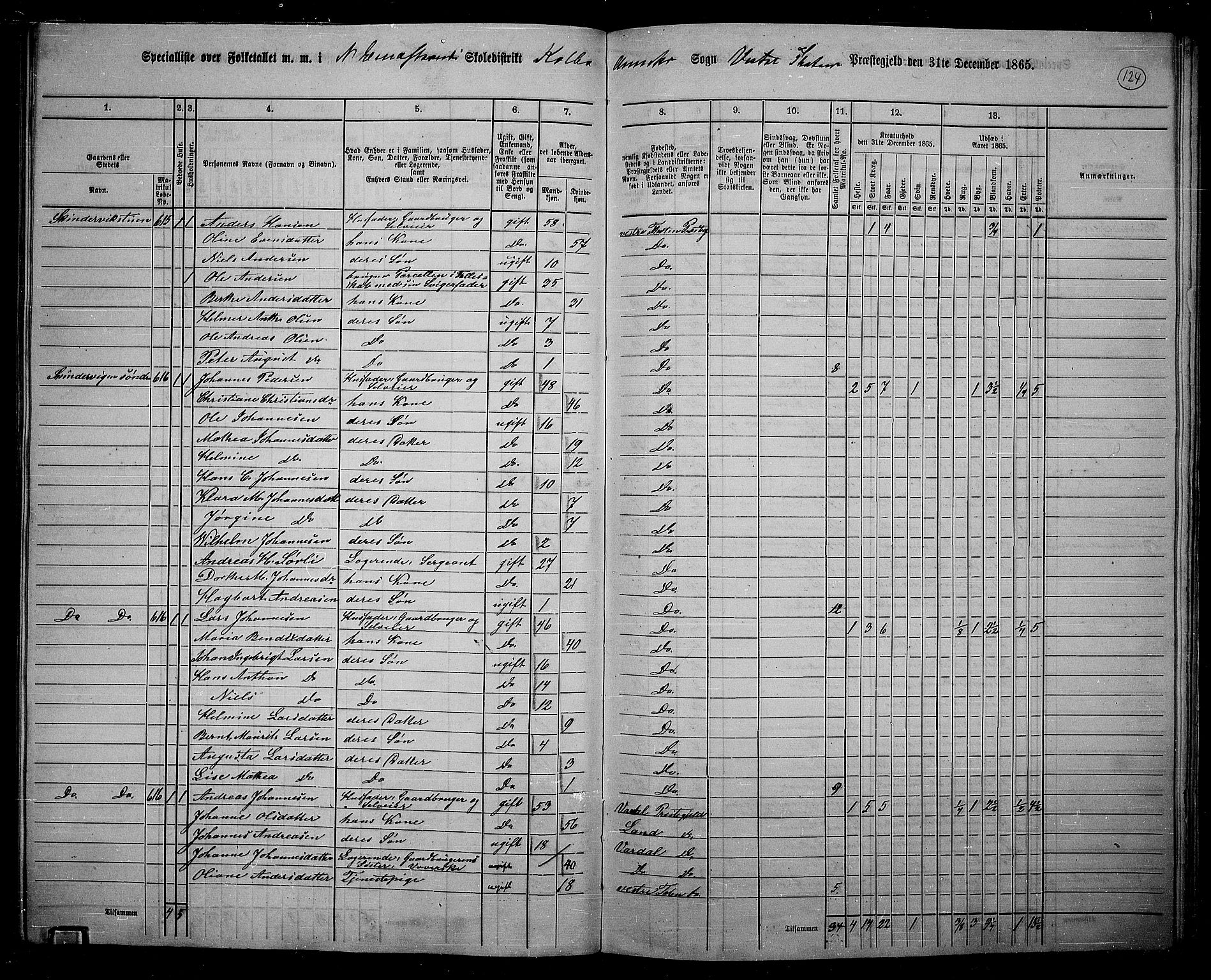 RA, 1865 census for Vestre Toten, 1865, p. 273