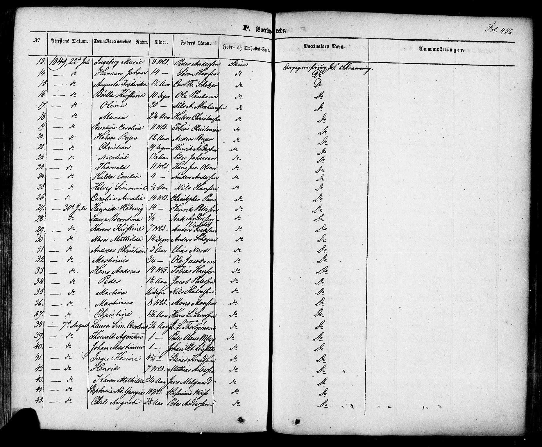 Skien kirkebøker, SAKO/A-302/F/Fa/L0006a: Parish register (official) no. 6A, 1843-1856, p. 456