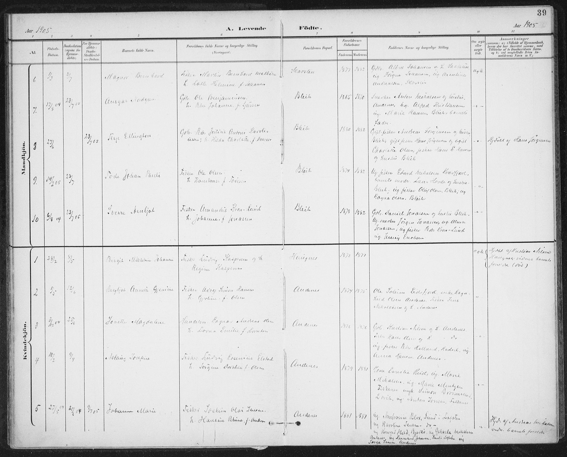 Ministerialprotokoller, klokkerbøker og fødselsregistre - Nordland, AV/SAT-A-1459/899/L1437: Parish register (official) no. 899A05, 1897-1908, p. 39