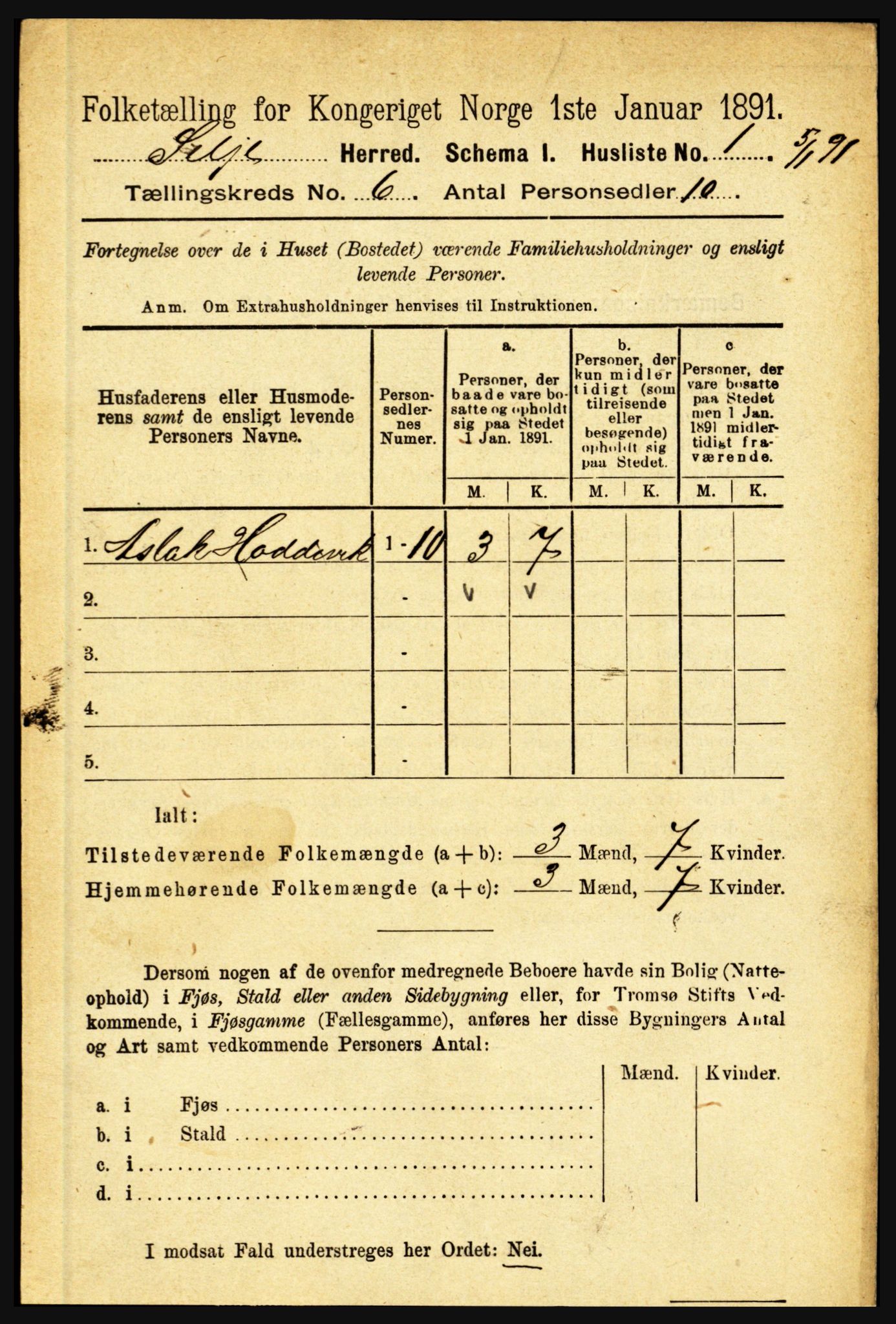 RA, 1891 census for 1441 Selje, 1891, p. 1617