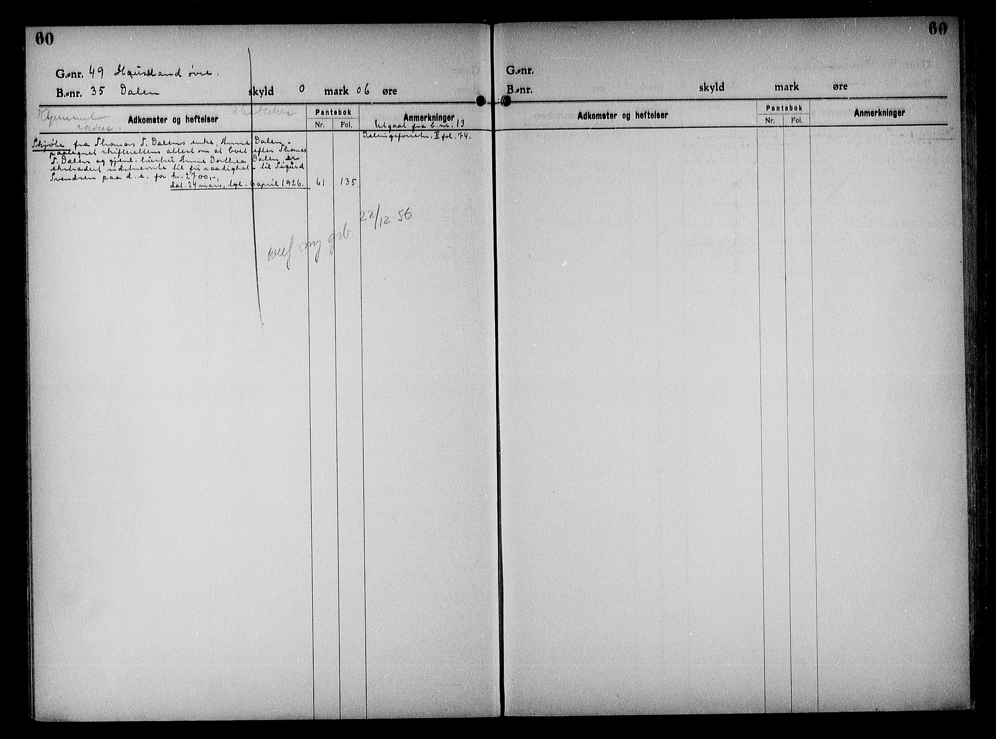 Vestre Nedenes/Sand sorenskriveri, SAK/1221-0010/G/Ga/L0023: Mortgage register no. 16, 1923-1957, p. 60