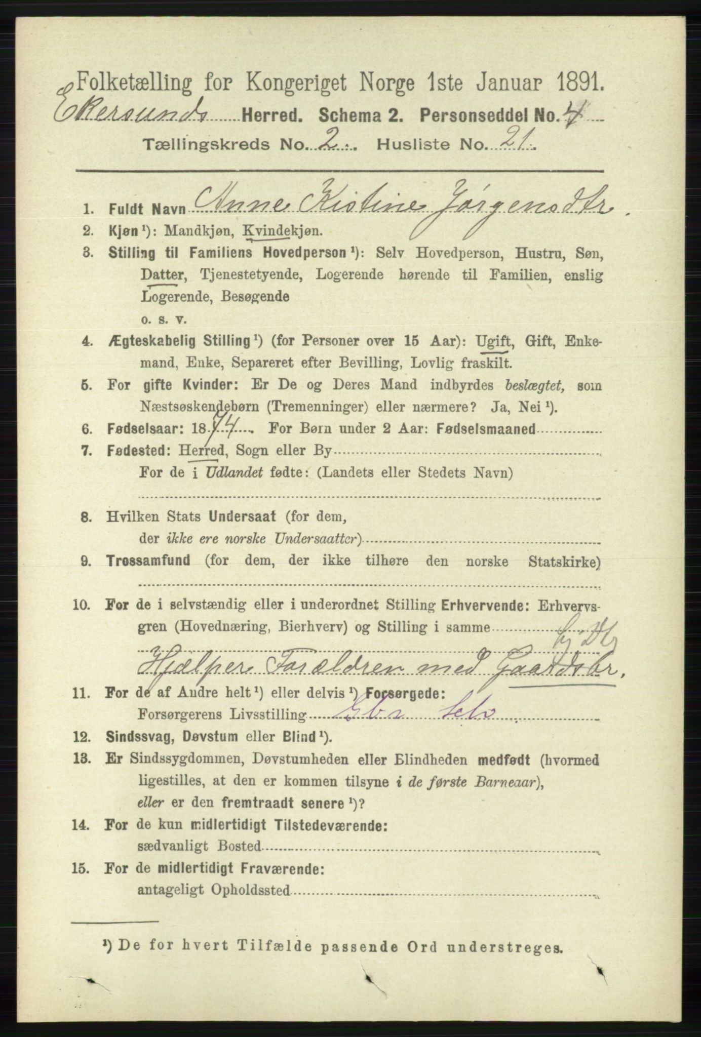 RA, 1891 census for 1116 Eigersund herred, 1891, p. 563