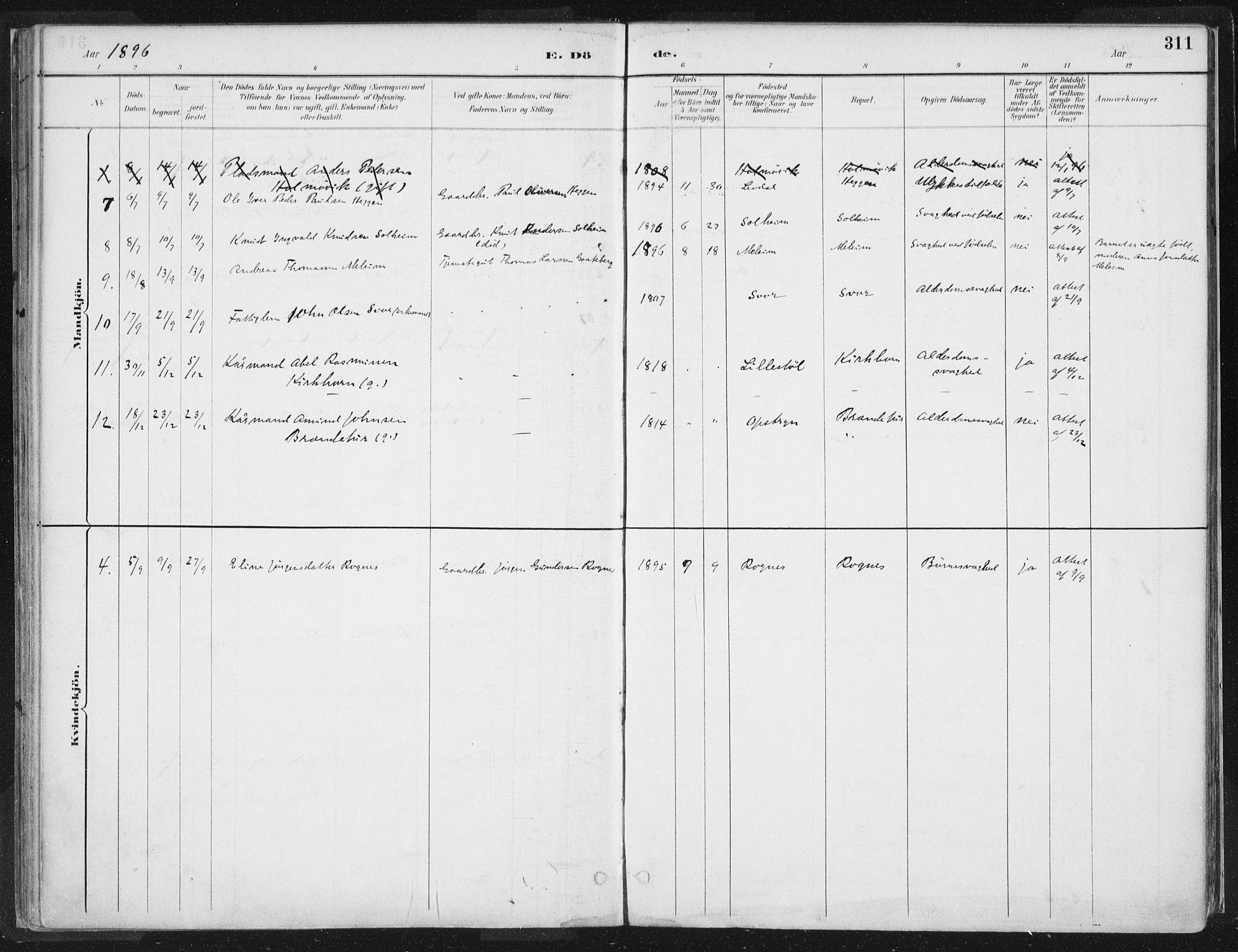 Hornindal sokneprestembete, AV/SAB-A-82401/H/Haa/Haaa/L0003/0002: Parish register (official) no. A 3B, 1885-1917, p. 311