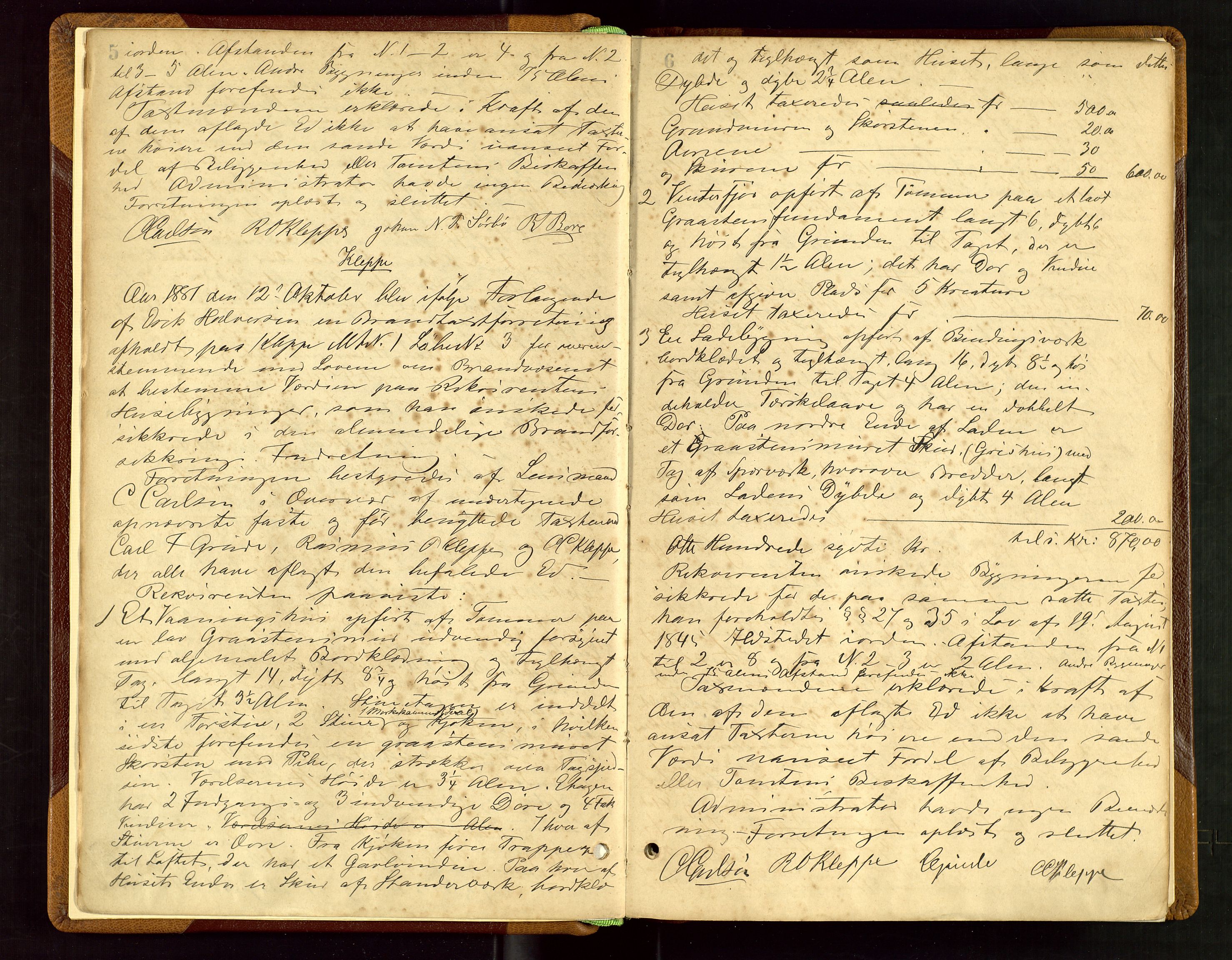 Klepp lensmannskontor, AV/SAST-A-100163/Gob/L0002: "Brandtaxtprotokol" m/register samt register for 1872, 1881-1919, p. 5-6