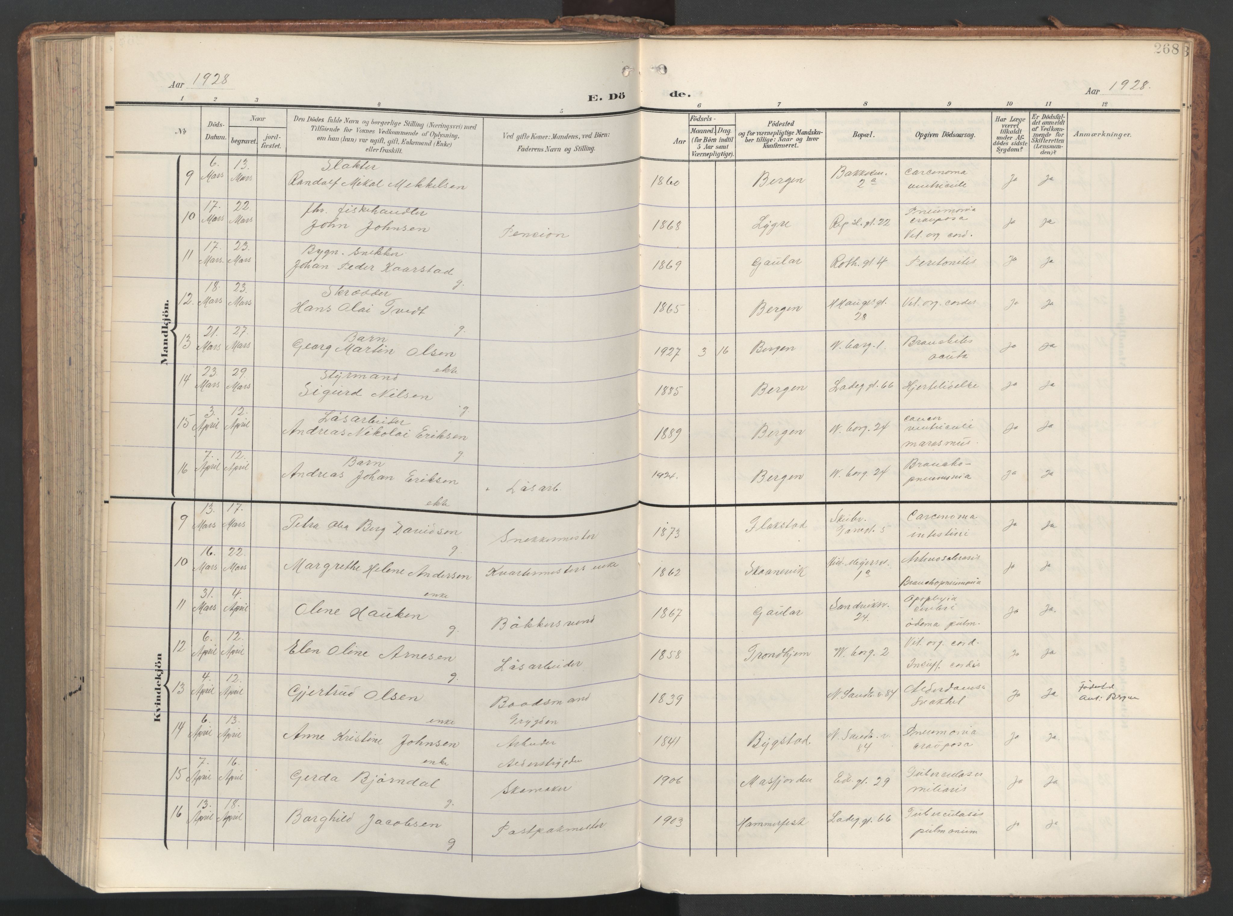 Sandviken Sokneprestembete, AV/SAB-A-77601/H/Ha/L0019: Parish register (official) no. E 2, 1905-1933, p. 268