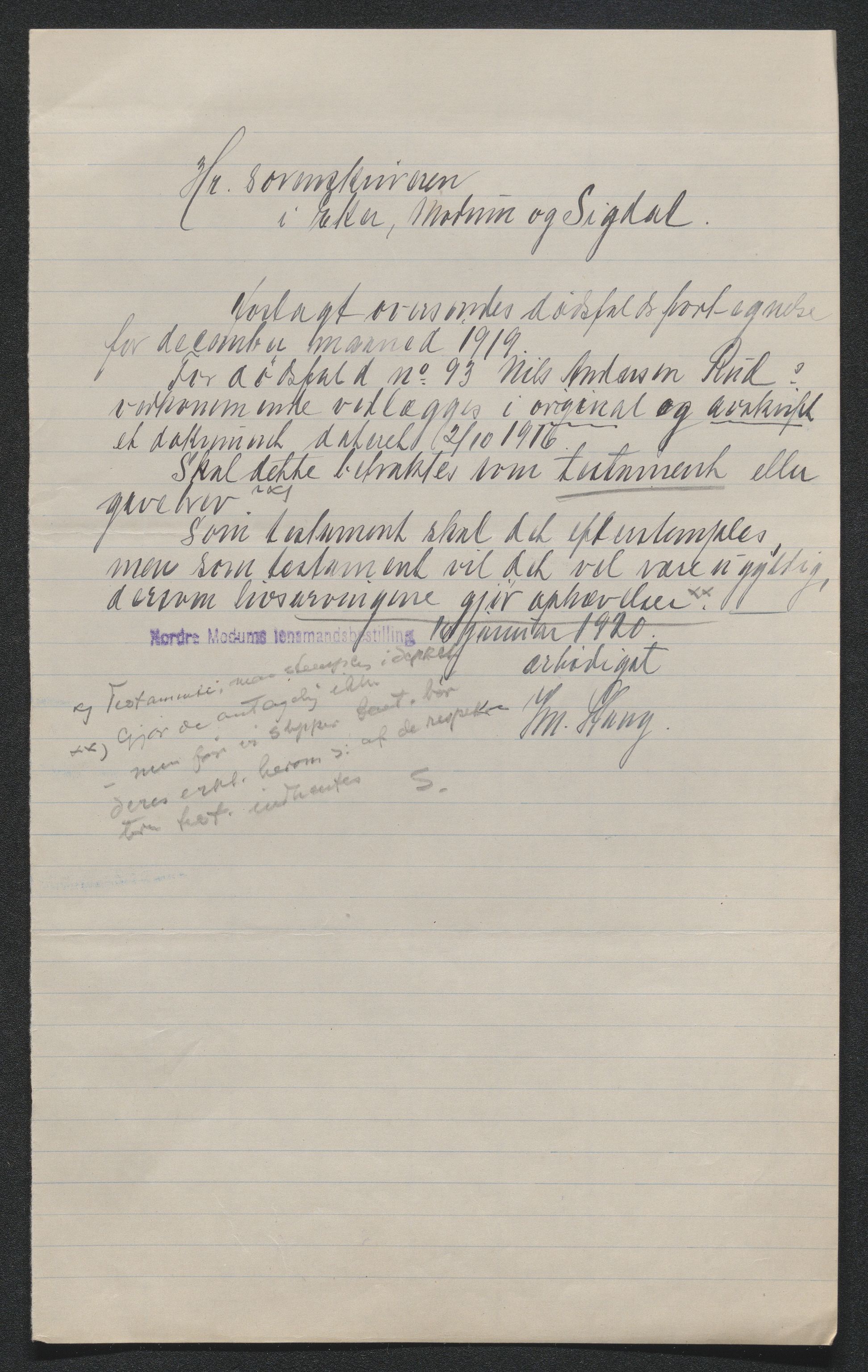 Eiker, Modum og Sigdal sorenskriveri, AV/SAKO-A-123/H/Ha/Hab/L0039: Dødsfallsmeldinger, 1918-1919, p. 1204