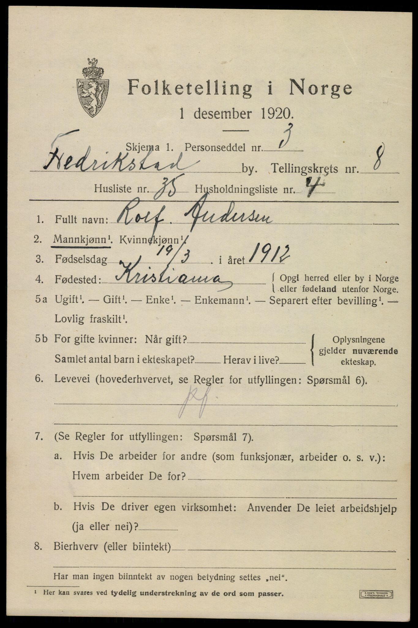 SAO, 1920 census for Fredrikstad, 1920, p. 24159