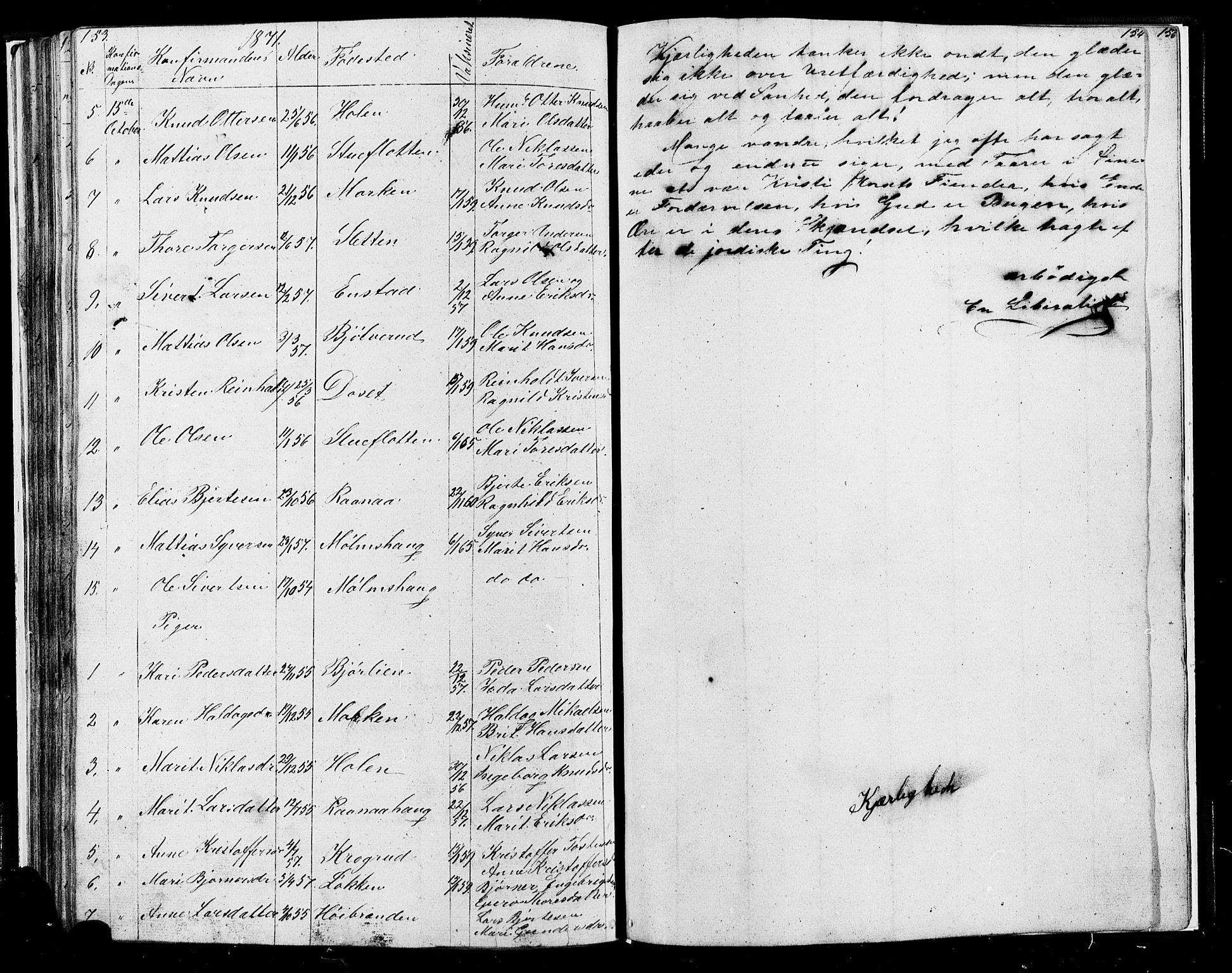 Lesja prestekontor, SAH/PREST-068/H/Ha/Hab/L0004: Parish register (copy) no. 4, 1842-1871, p. 153-154
