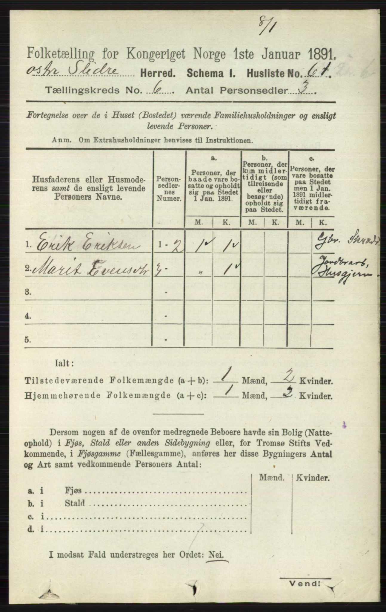 RA, 1891 census for 0544 Øystre Slidre, 1891, p. 1801