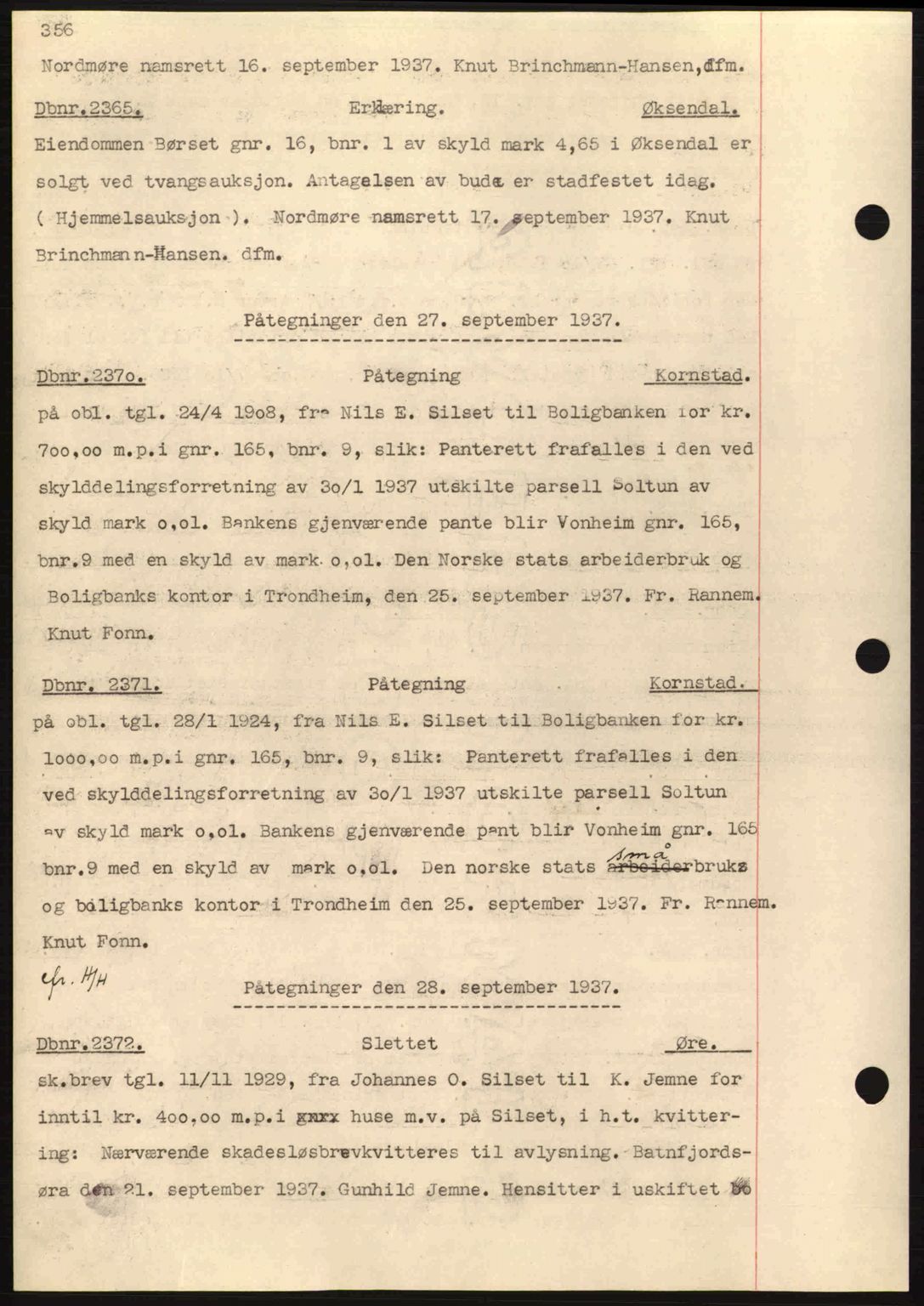 Nordmøre sorenskriveri, AV/SAT-A-4132/1/2/2Ca: Mortgage book no. C80, 1936-1939, Diary no: : 2365/1937