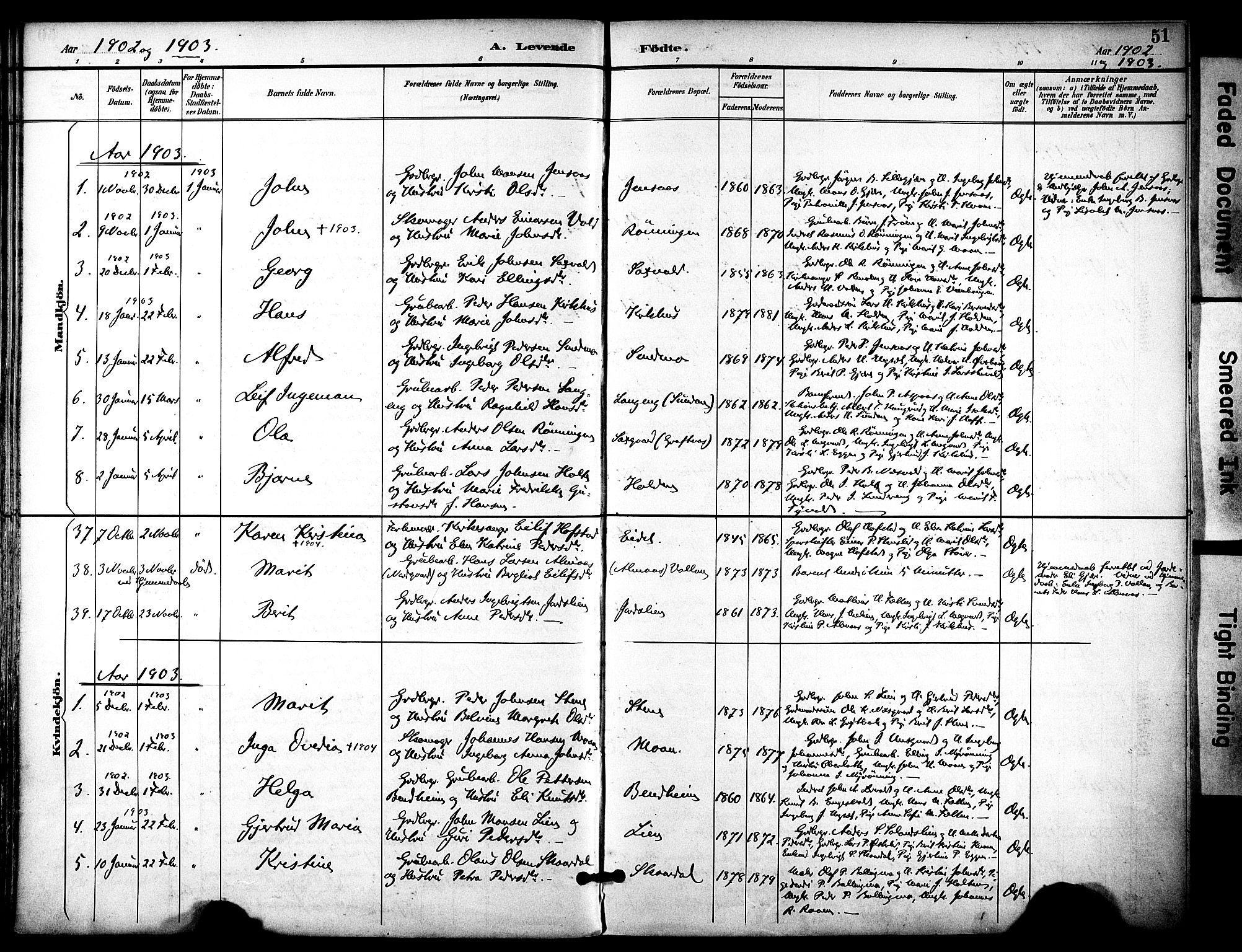 Ministerialprotokoller, klokkerbøker og fødselsregistre - Sør-Trøndelag, SAT/A-1456/686/L0984: Parish register (official) no. 686A02, 1891-1906, p. 51
