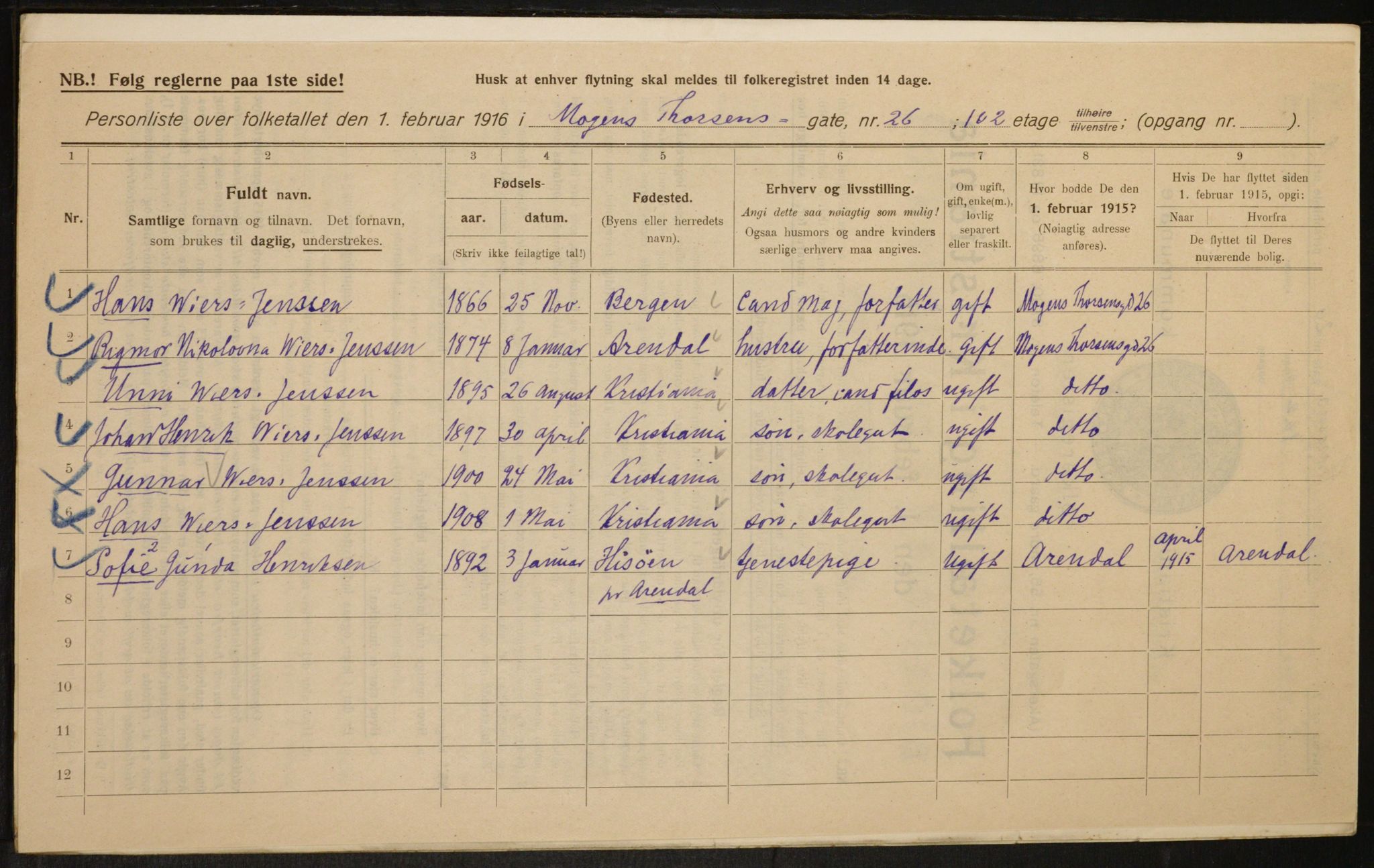 OBA, Municipal Census 1916 for Kristiania, 1916, p. 67315