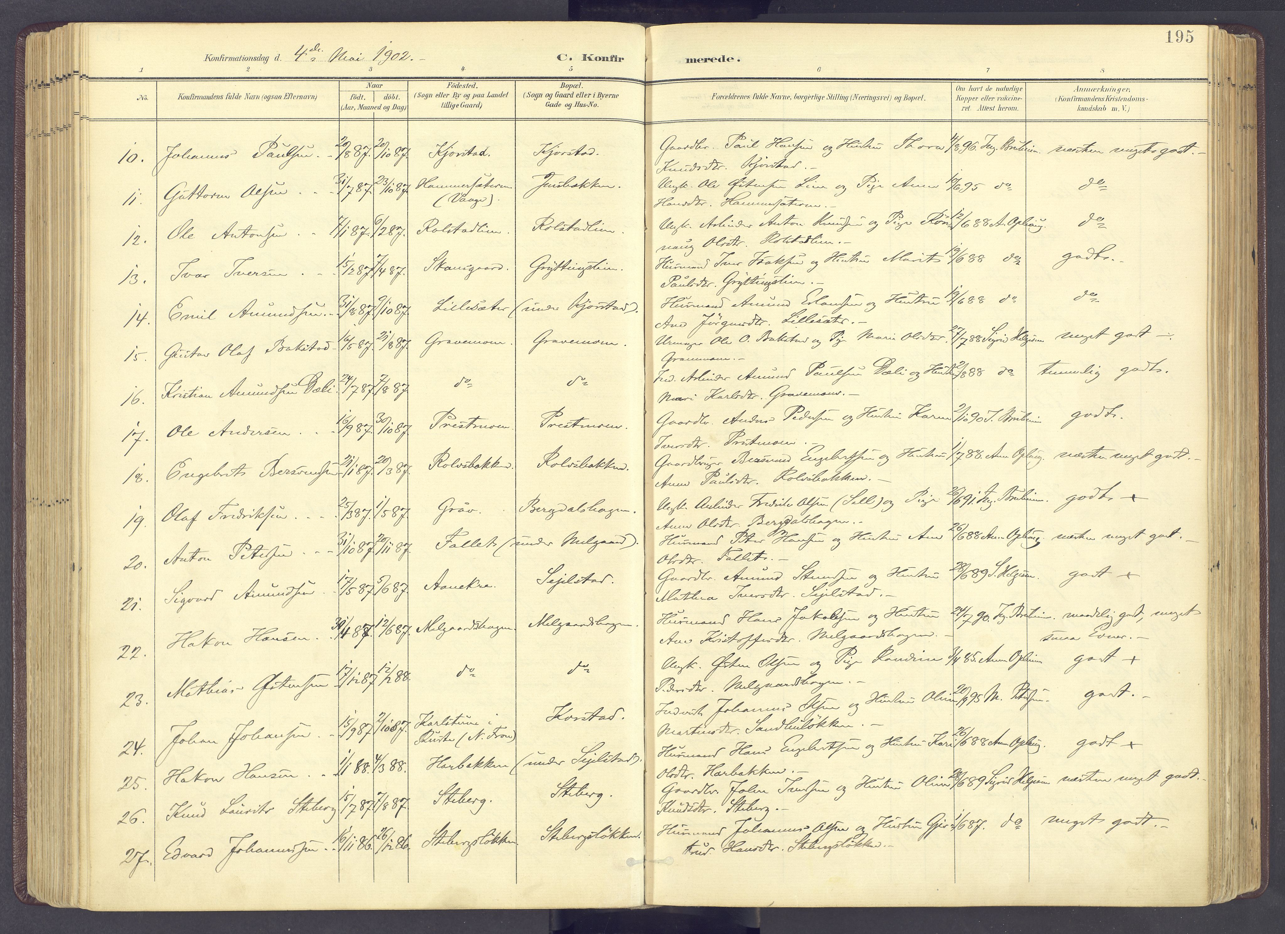 Sør-Fron prestekontor, SAH/PREST-010/H/Ha/Haa/L0004: Parish register (official) no. 4, 1898-1919, p. 195