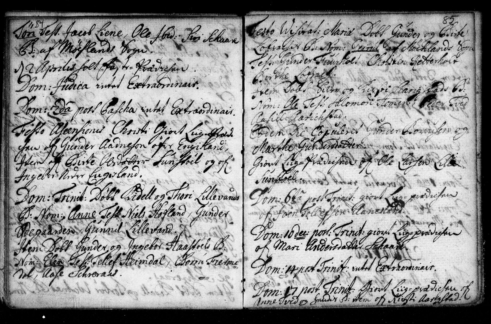 Herefoss sokneprestkontor, AV/SAK-1111-0019/F/Fa/Fab/L0001: Parish register (official) no. A 1, 1704-1779, p. 84-85