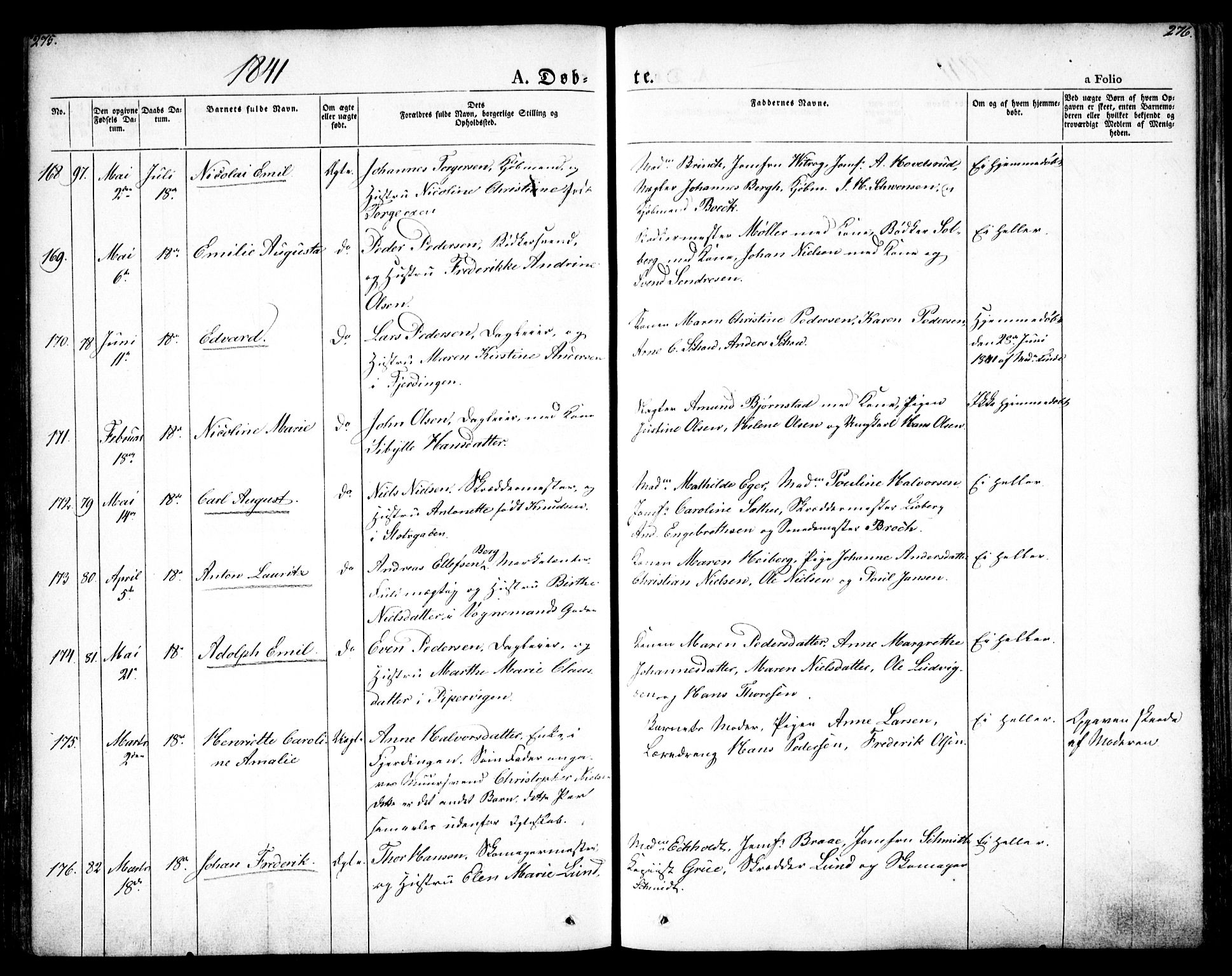 Oslo domkirke Kirkebøker, SAO/A-10752/F/Fa/L0012: Parish register (official) no. 12, 1837-1845, p. 275-276