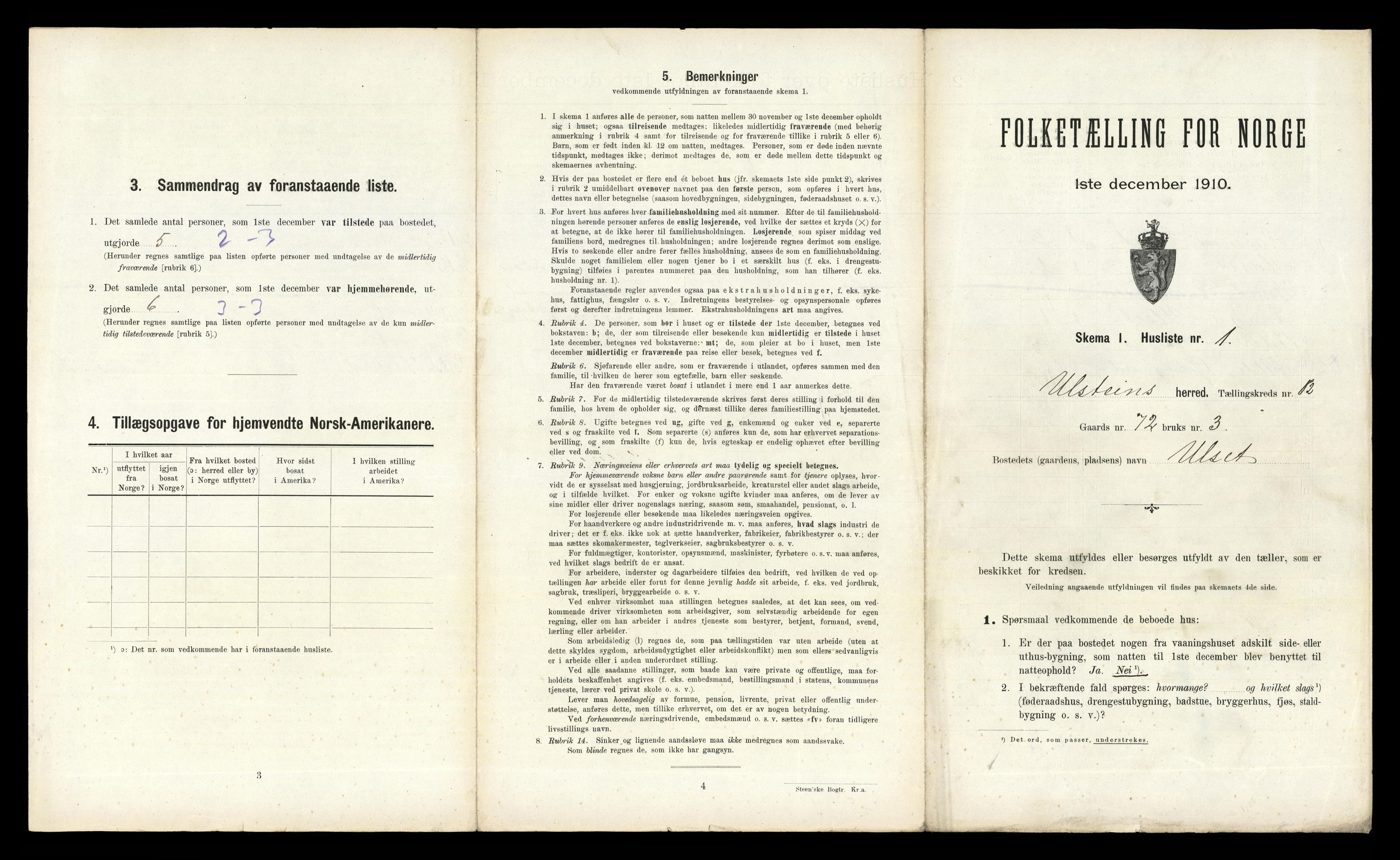 RA, 1910 census for Ulstein, 1910, p. 1004