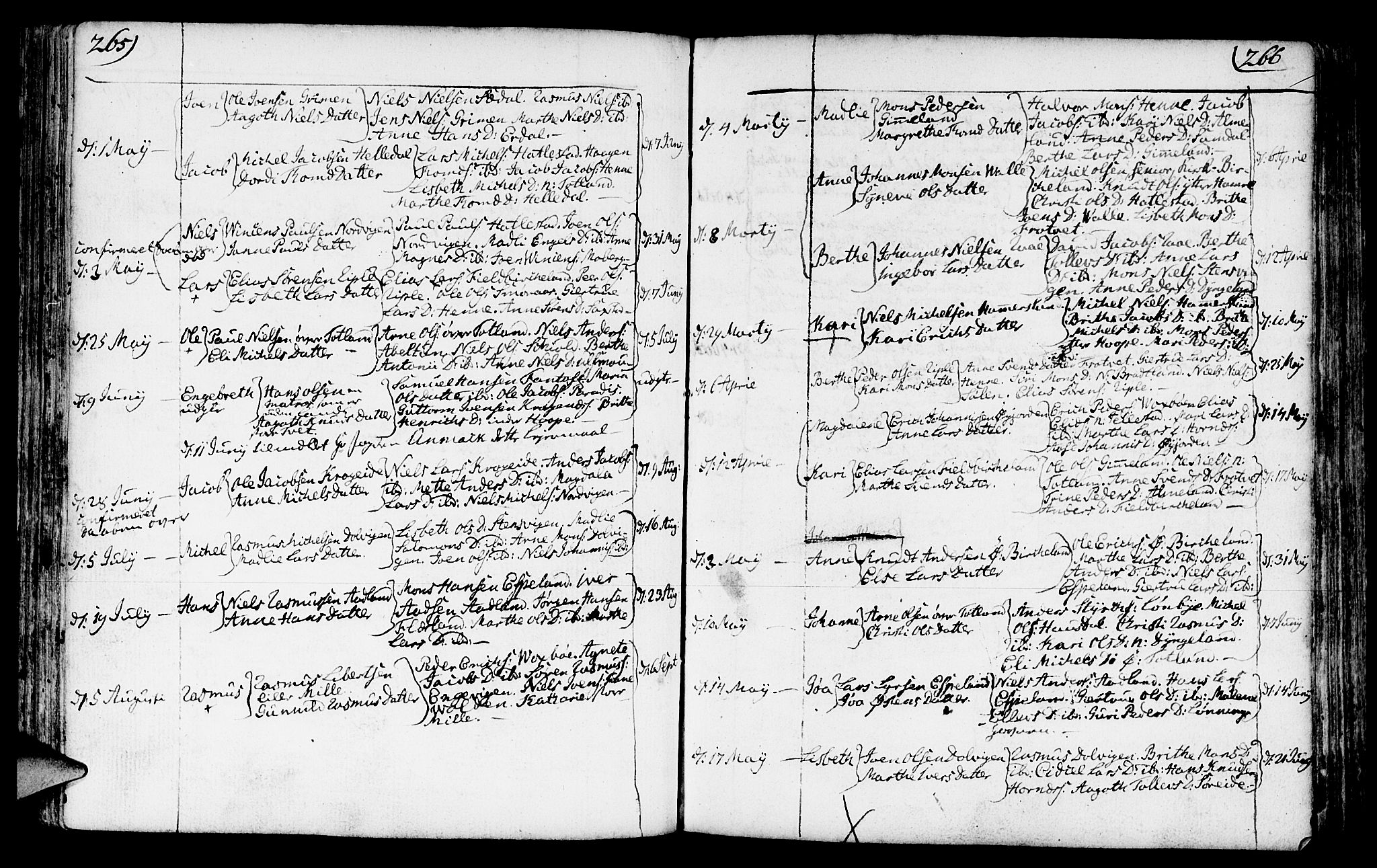 Fana Sokneprestembete, AV/SAB-A-75101/H/Haa/Haaa/L0005: Parish register (official) no. A 5, 1773-1799, p. 265-266