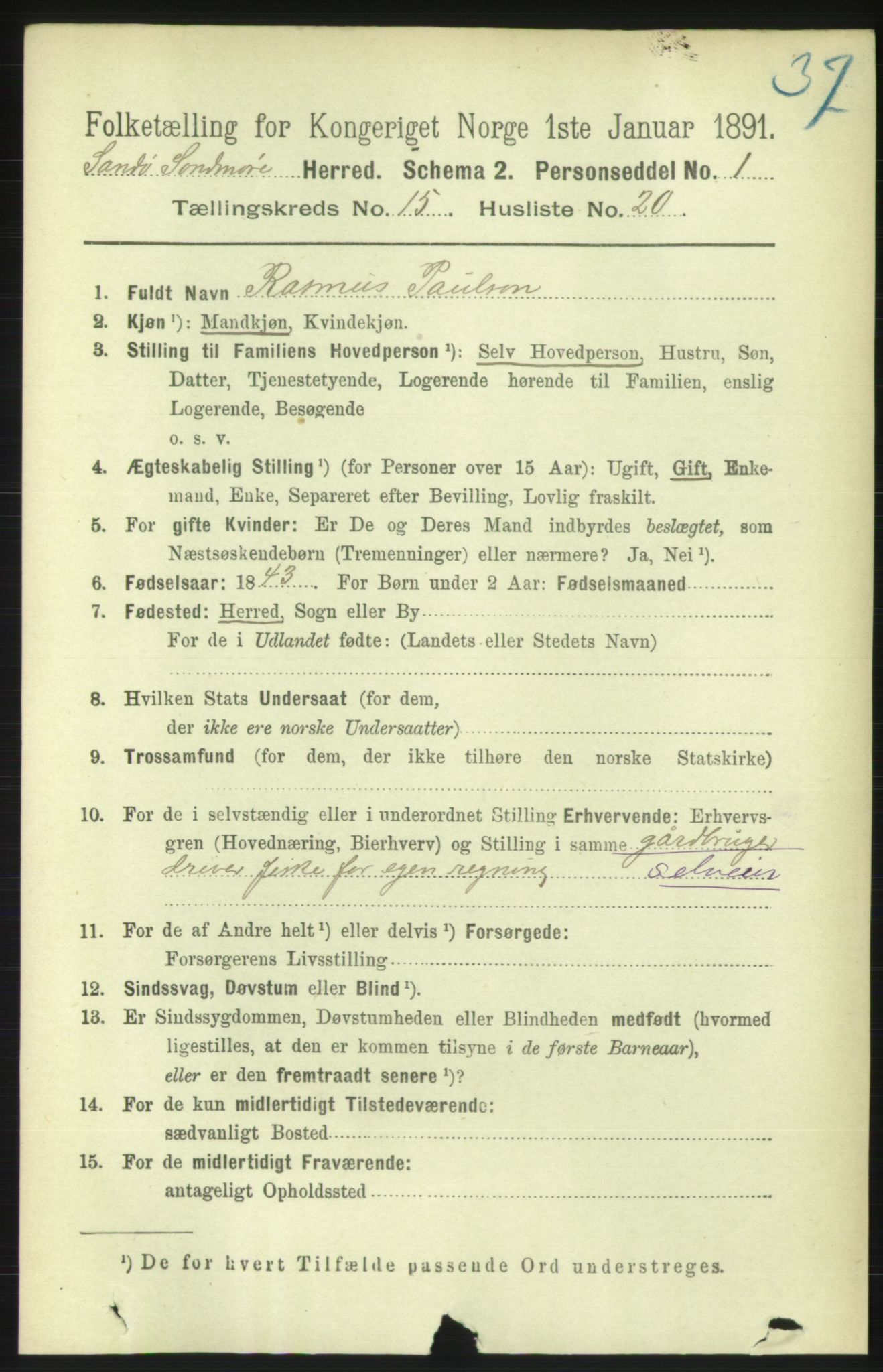 RA, 1891 census for 1514 Sande, 1891, p. 3134