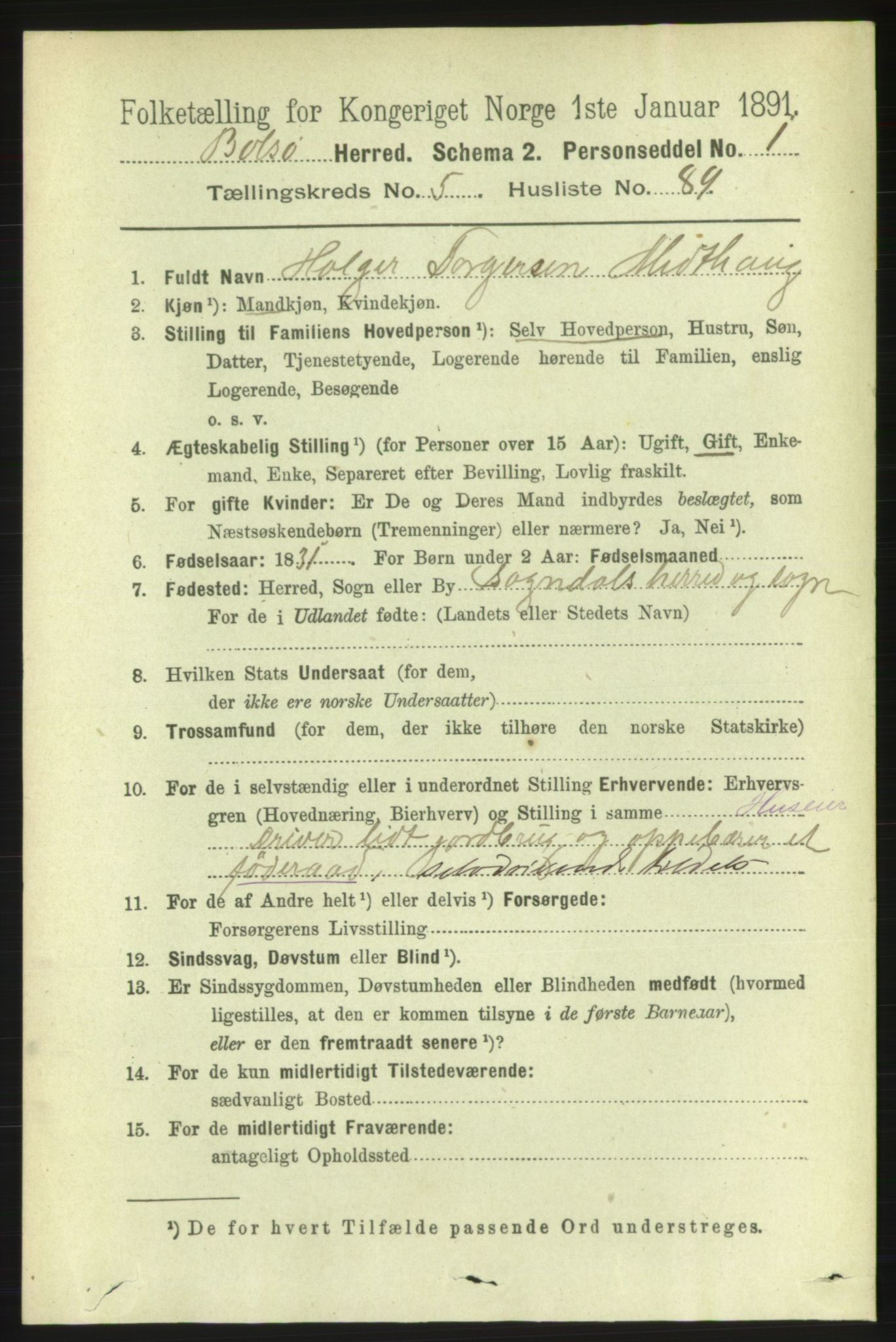 RA, 1891 census for 1544 Bolsøy, 1891, p. 3688