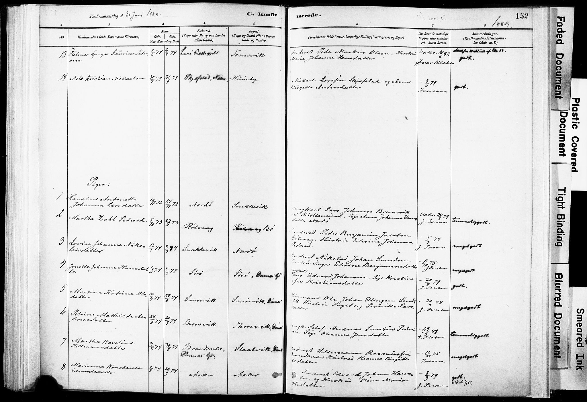 Ministerialprotokoller, klokkerbøker og fødselsregistre - Nordland, AV/SAT-A-1459/835/L0525: Parish register (official) no. 835A03I, 1881-1910, p. 152