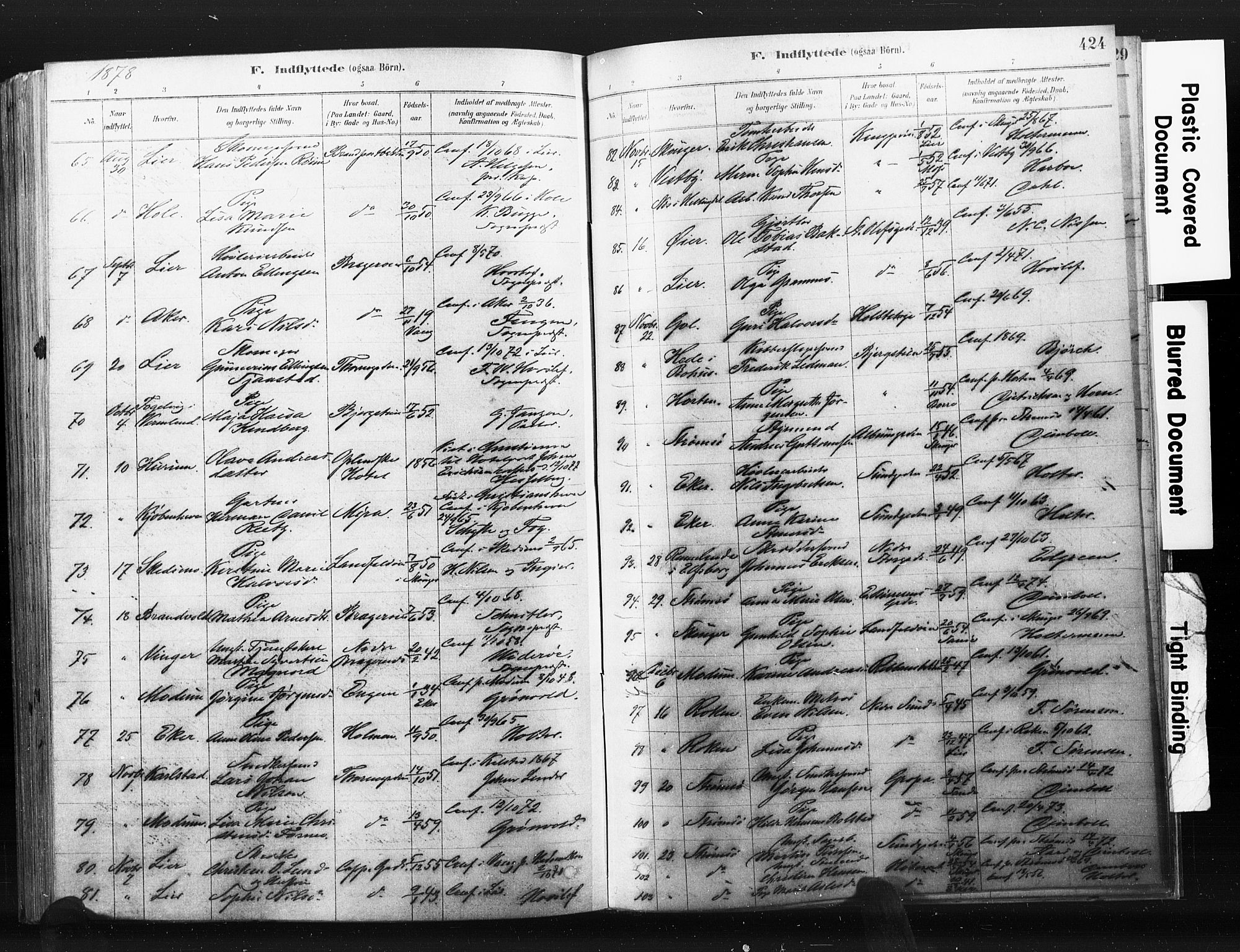 Bragernes kirkebøker, SAKO/A-6/F/Fb/L0006b: Parish register (official) no. II 6B, 1878-1885, p. 424