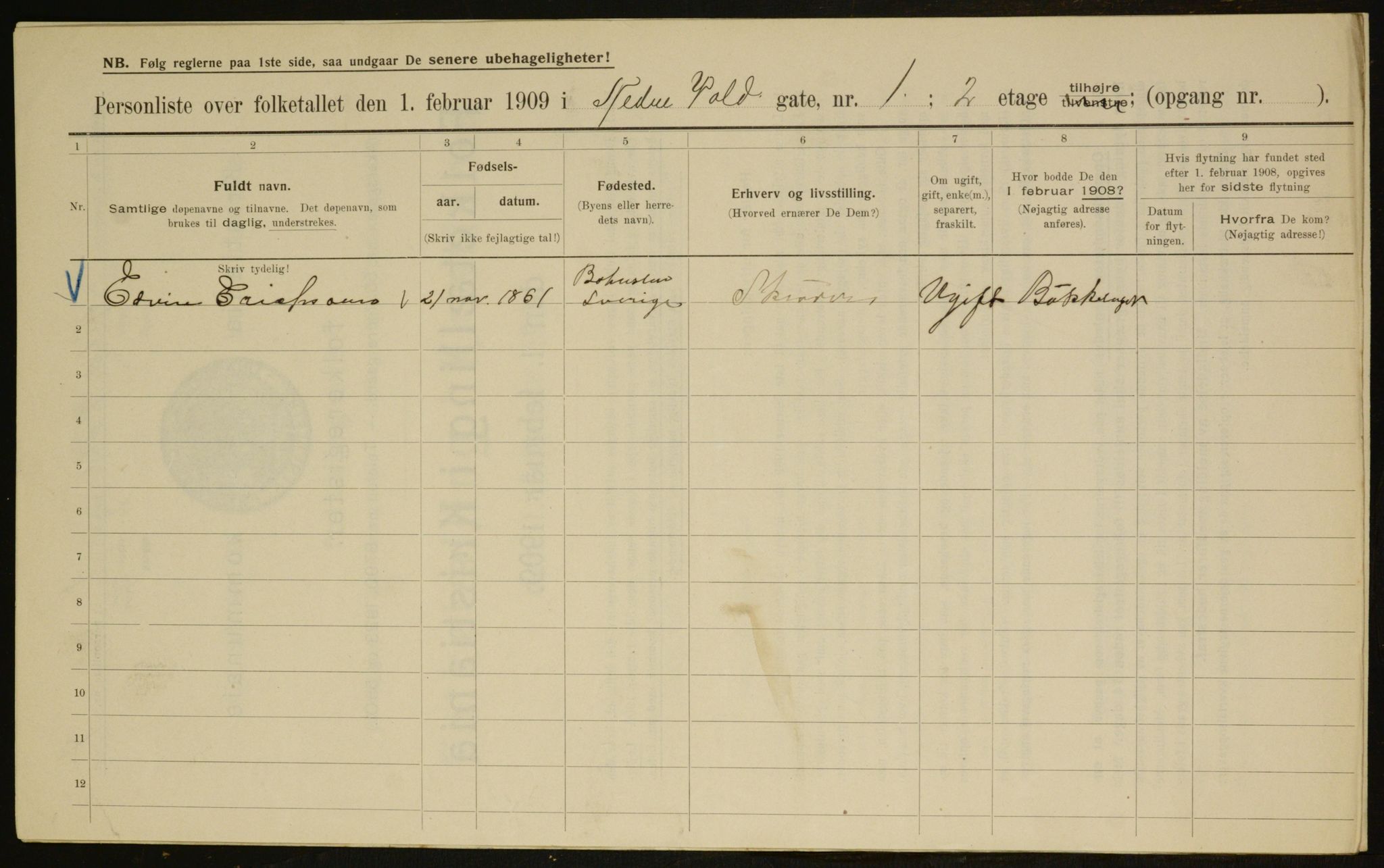 OBA, Municipal Census 1909 for Kristiania, 1909, p. 63066