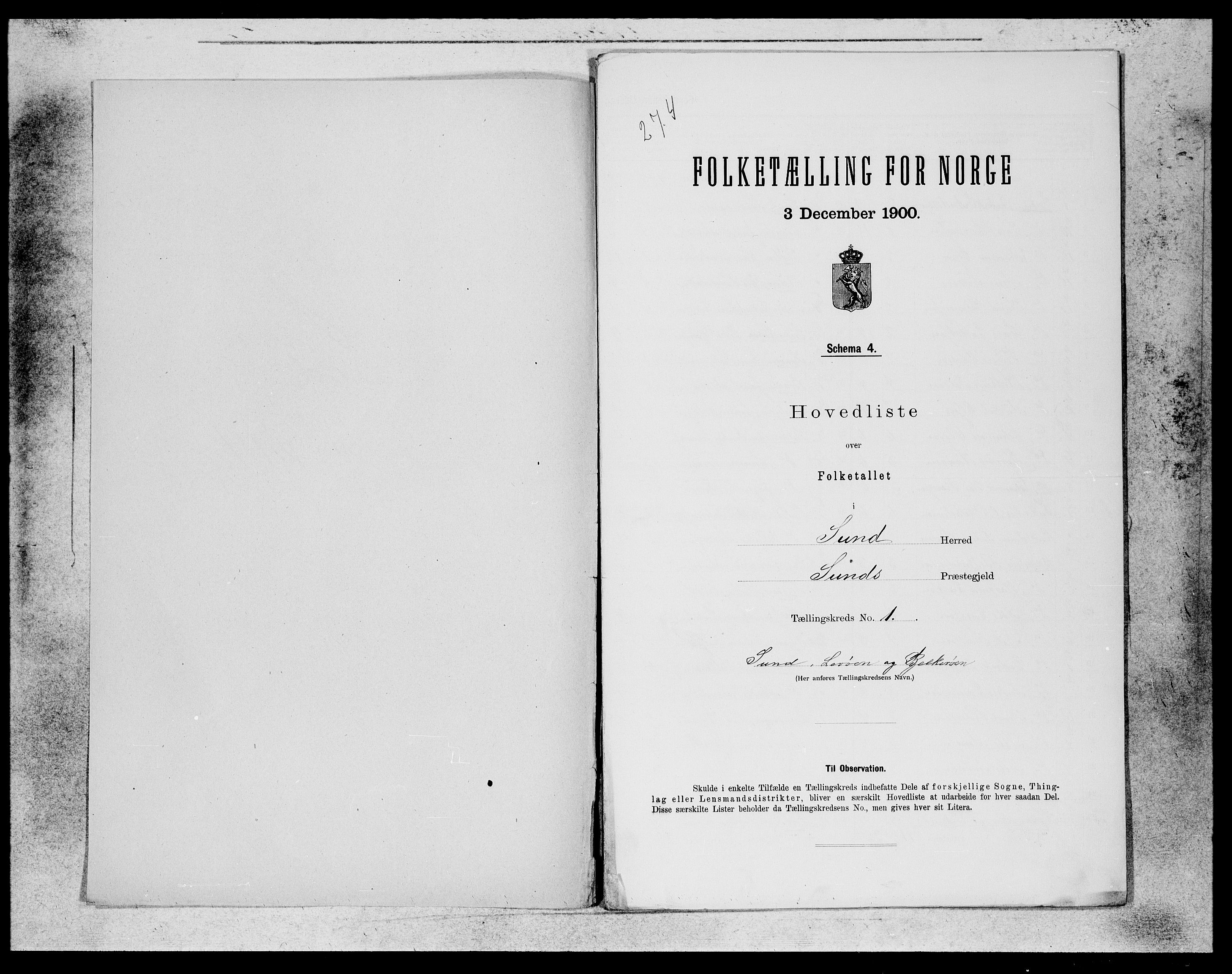 SAB, 1900 census for Sund, 1900, p. 1