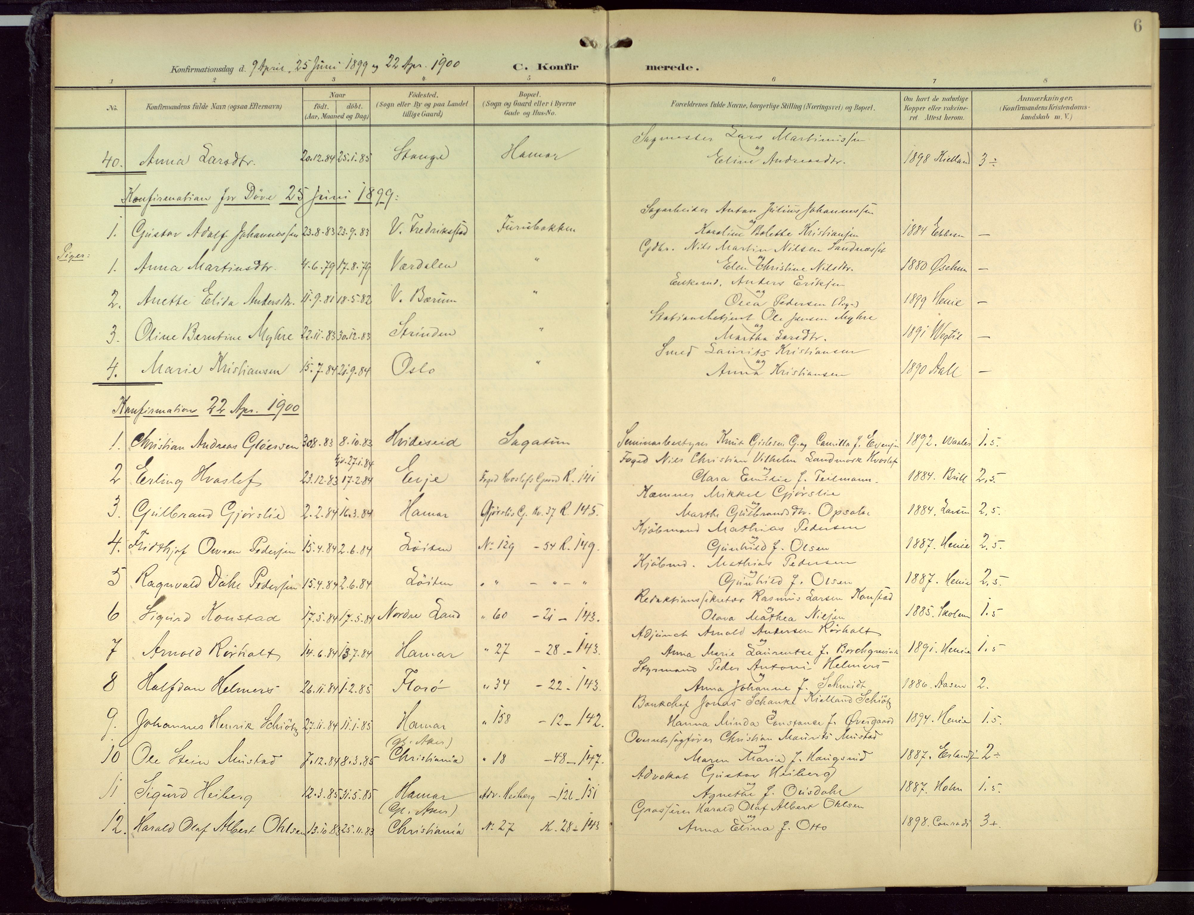 Hamar prestekontor, AV/SAH-DOMPH-002/H/Ha/Haa/L0004: Parish register (official) no. 4, 1899-1973, p. 6