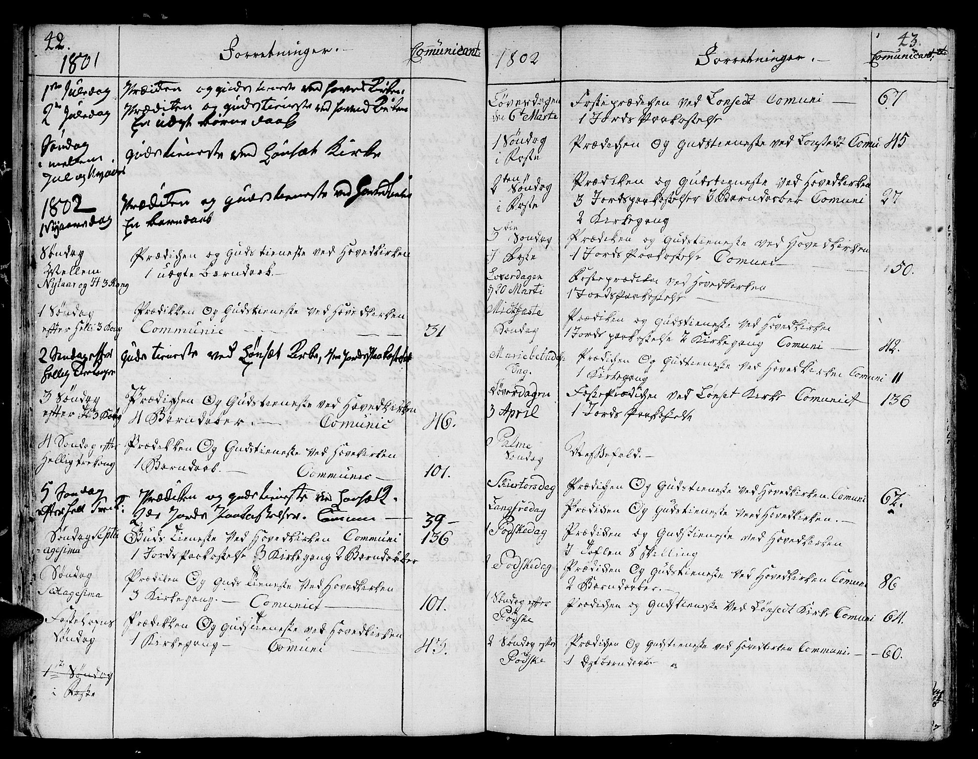 Ministerialprotokoller, klokkerbøker og fødselsregistre - Sør-Trøndelag, SAT/A-1456/678/L0893: Parish register (official) no. 678A03, 1792-1805, p. 42-43