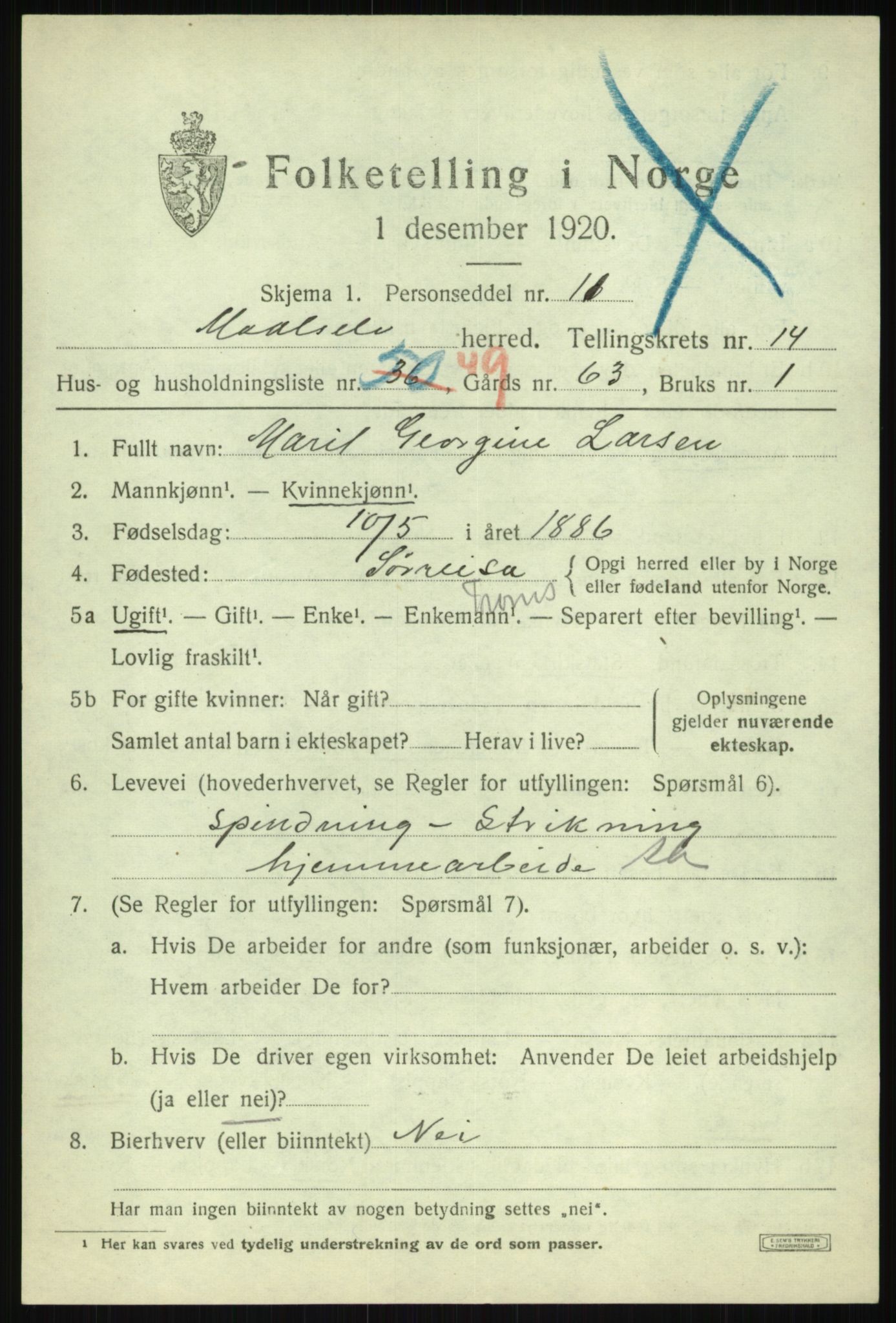 SATØ, 1920 census for Målselv, 1920, p. 7587