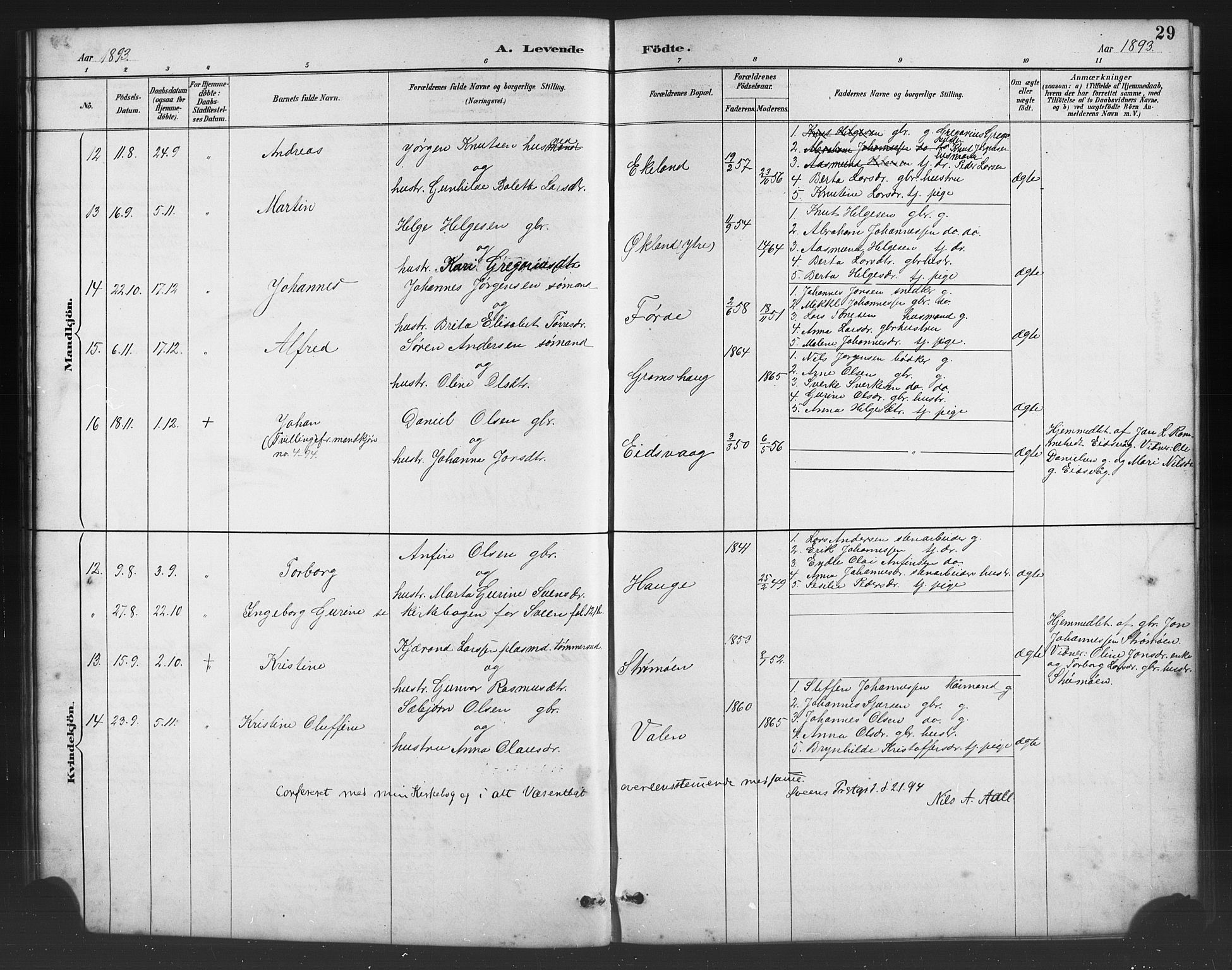 Sveio Sokneprestembete, AV/SAB-A-78501/H/Hab: Parish register (copy) no. B 2, 1887-1911, p. 29