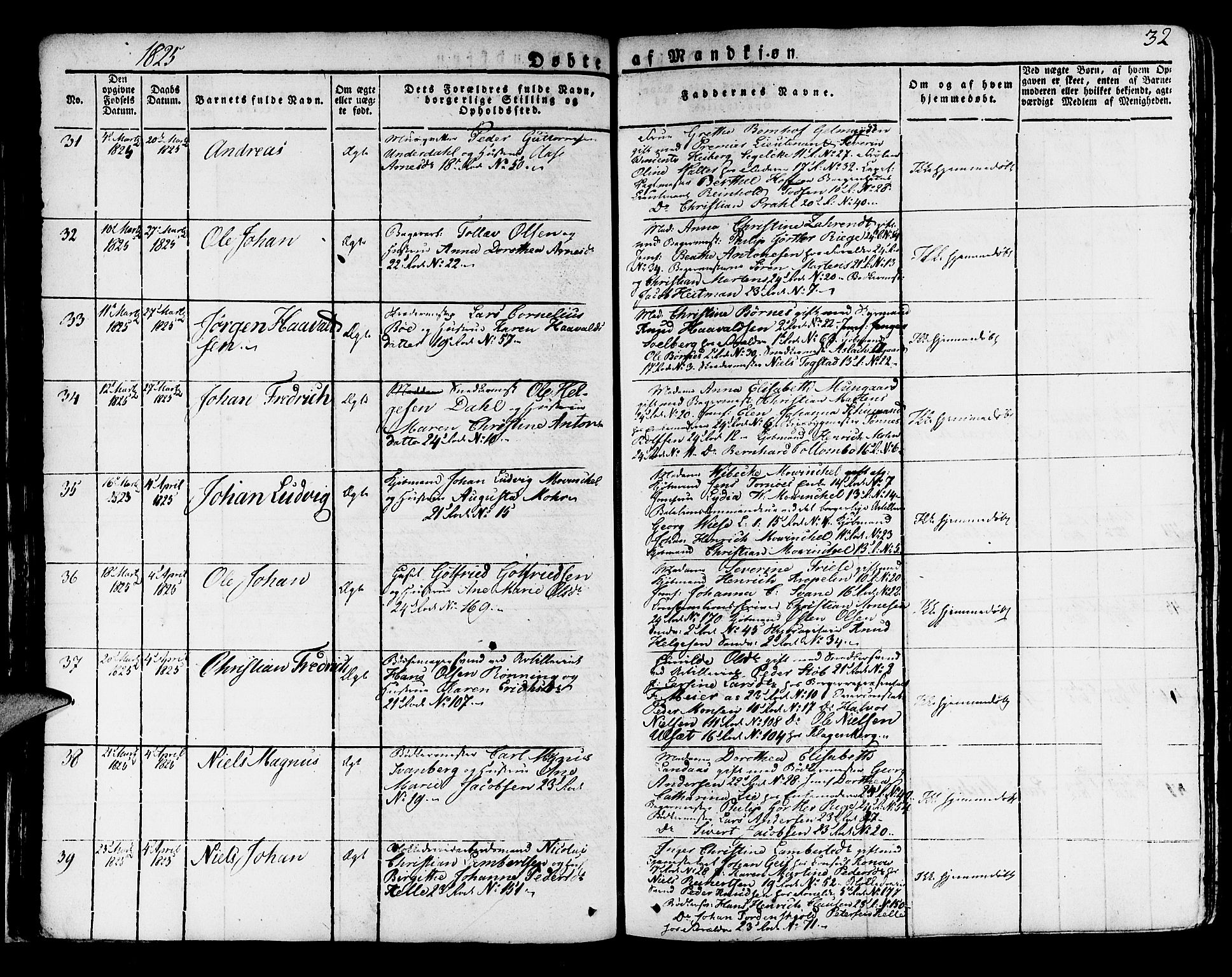 Korskirken sokneprestembete, AV/SAB-A-76101/H/Haa/L0014: Parish register (official) no. A 14, 1823-1835, p. 32