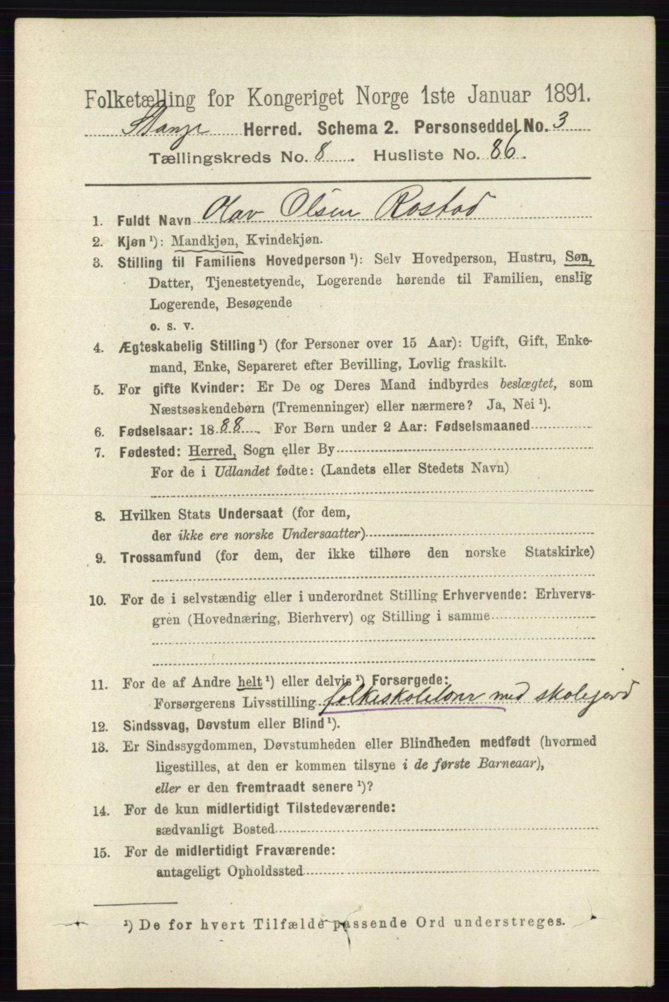 RA, 1891 census for 0417 Stange, 1891, p. 5925