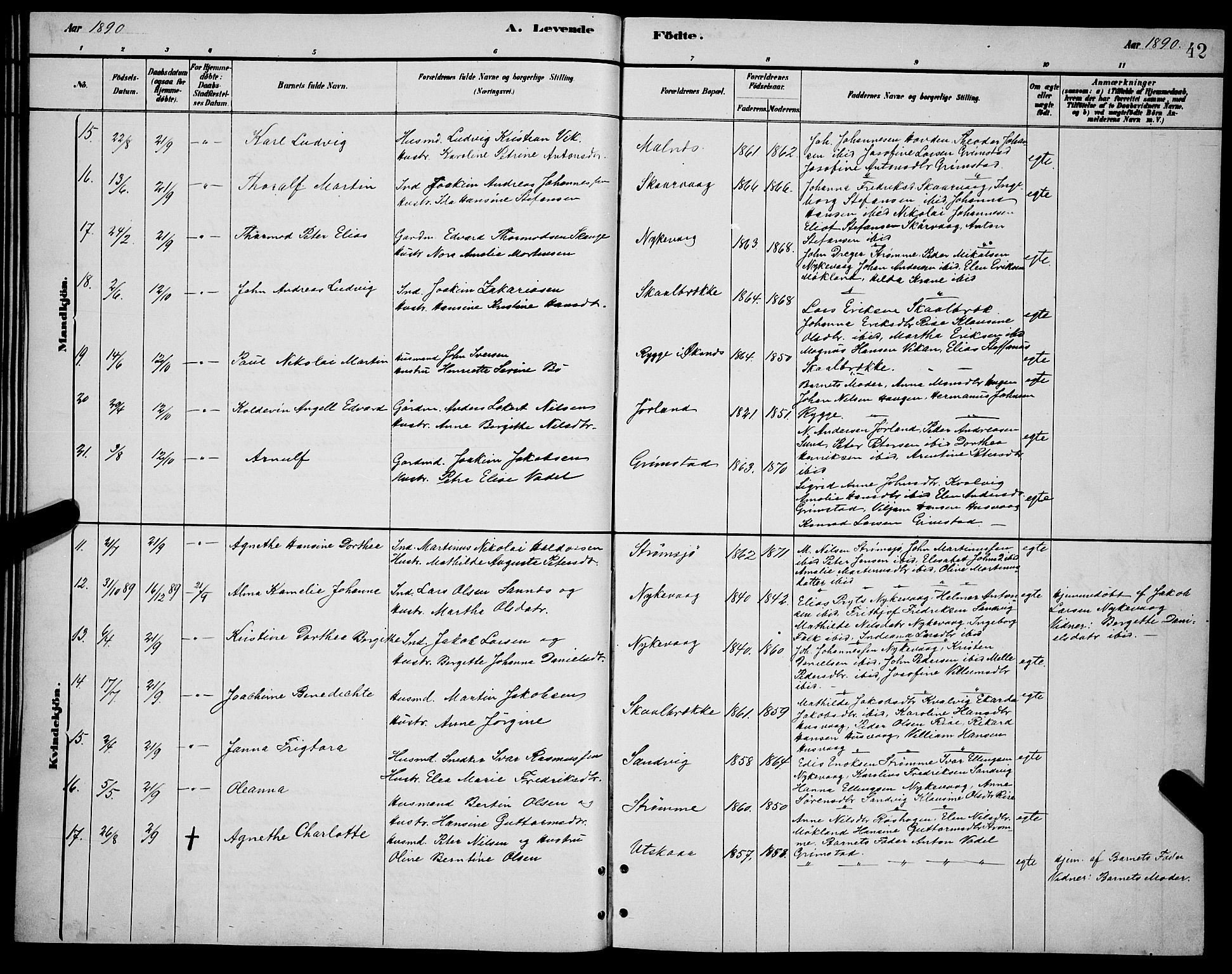 Ministerialprotokoller, klokkerbøker og fødselsregistre - Nordland, AV/SAT-A-1459/892/L1325: Parish register (copy) no. 892C02, 1878-1896, p. 42